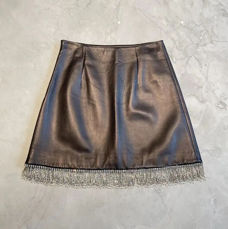 Miu Miu Miu Miu Black Leather A-Line Skirt . Size 23" - 2 Thumbnail