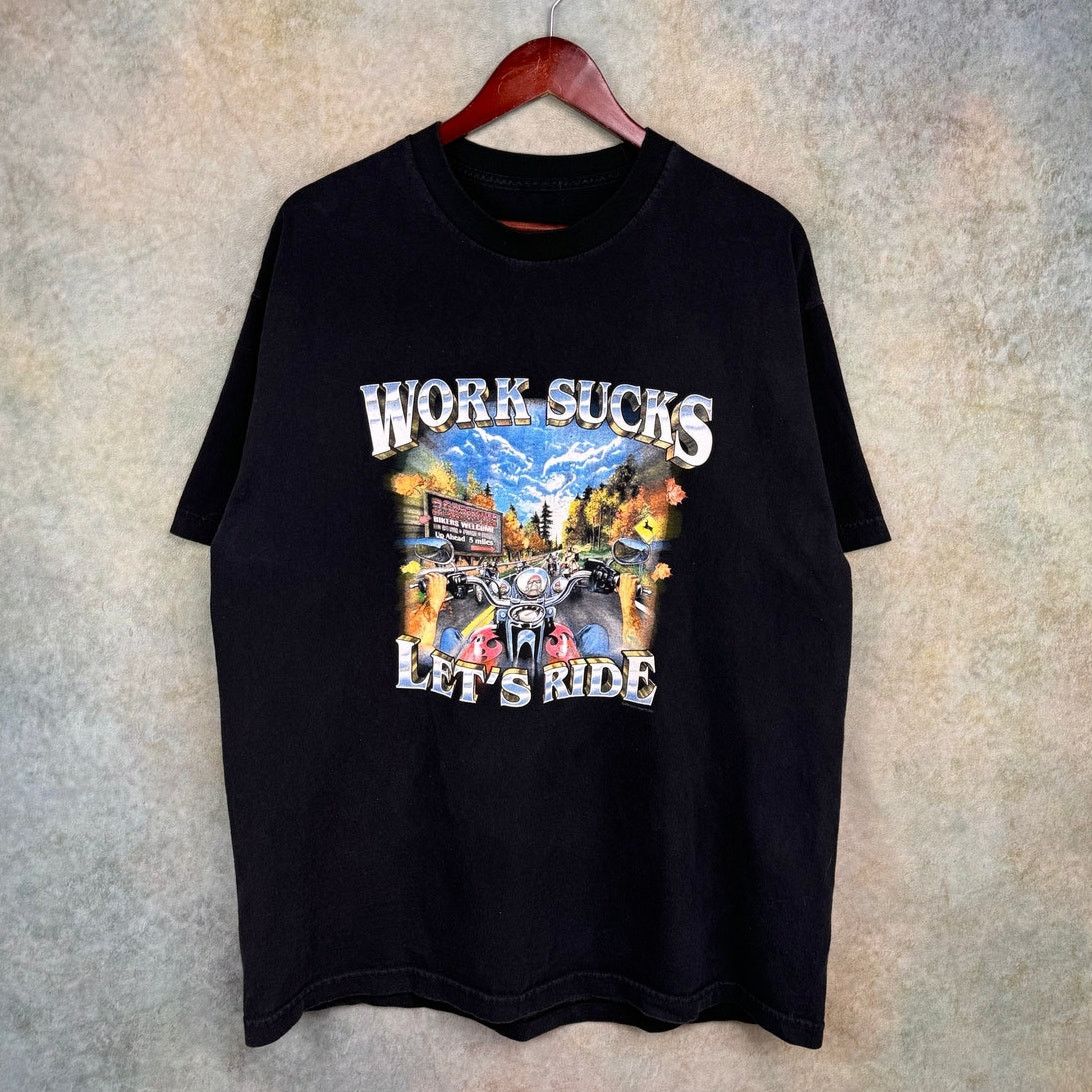 Vintage Y2K Work Sucks Lets Ride Biker T Shirt Sz XL Black Size US XL / EU 56 / 4 - 1 Thumbnail