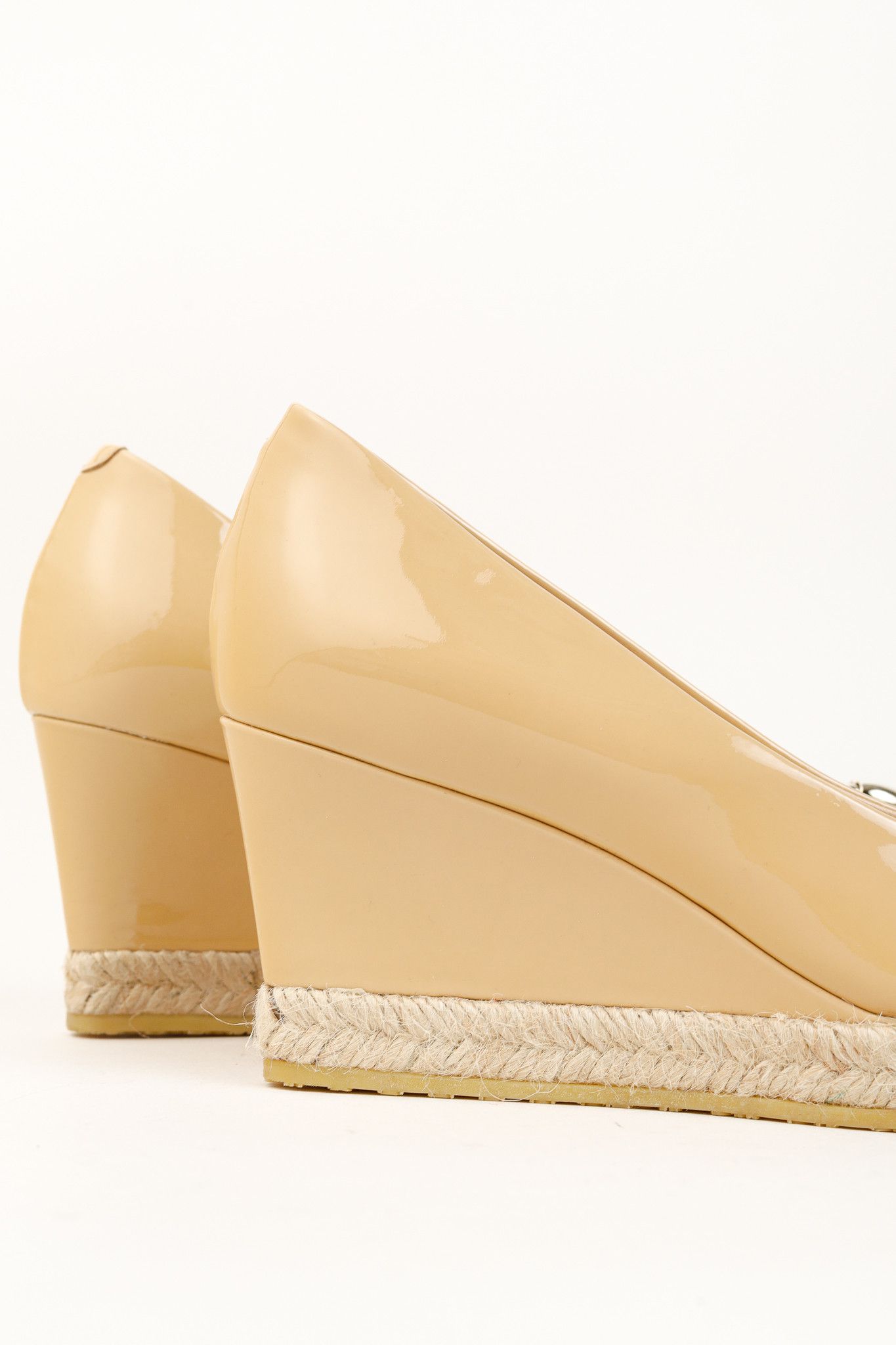 Gucci Gucci Silver Bit Peep-Toe Patent Leather Wedge Espadrille Size US 4.5 / IT 34.5 - 8 Thumbnail