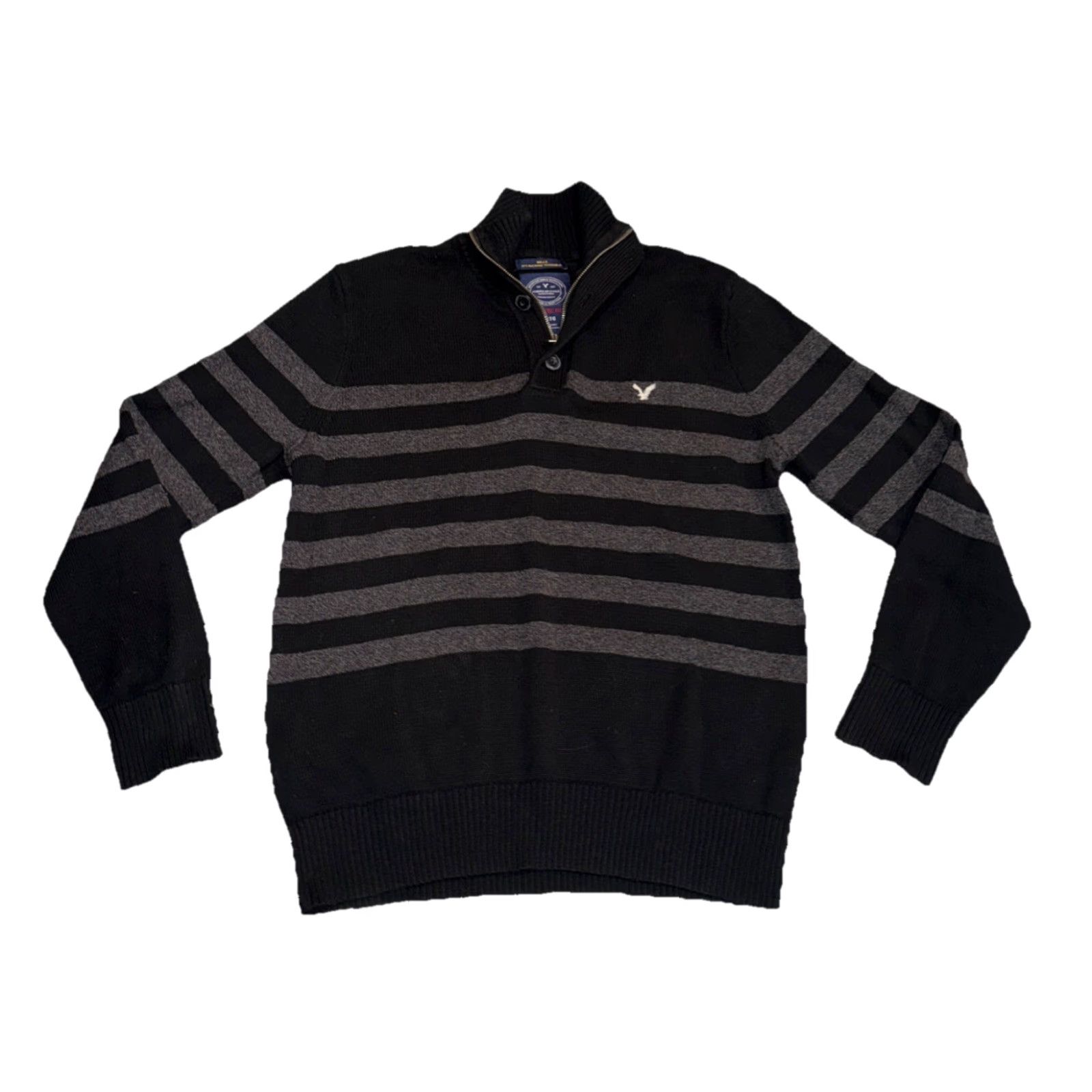 American Eagle Outfitters American Eagle Outfitters Sweater Men’s Black Gray Striped Athletic Fit Quarter Zip XL Size US XL / EU 56 / 4 - 2 Thumbnail