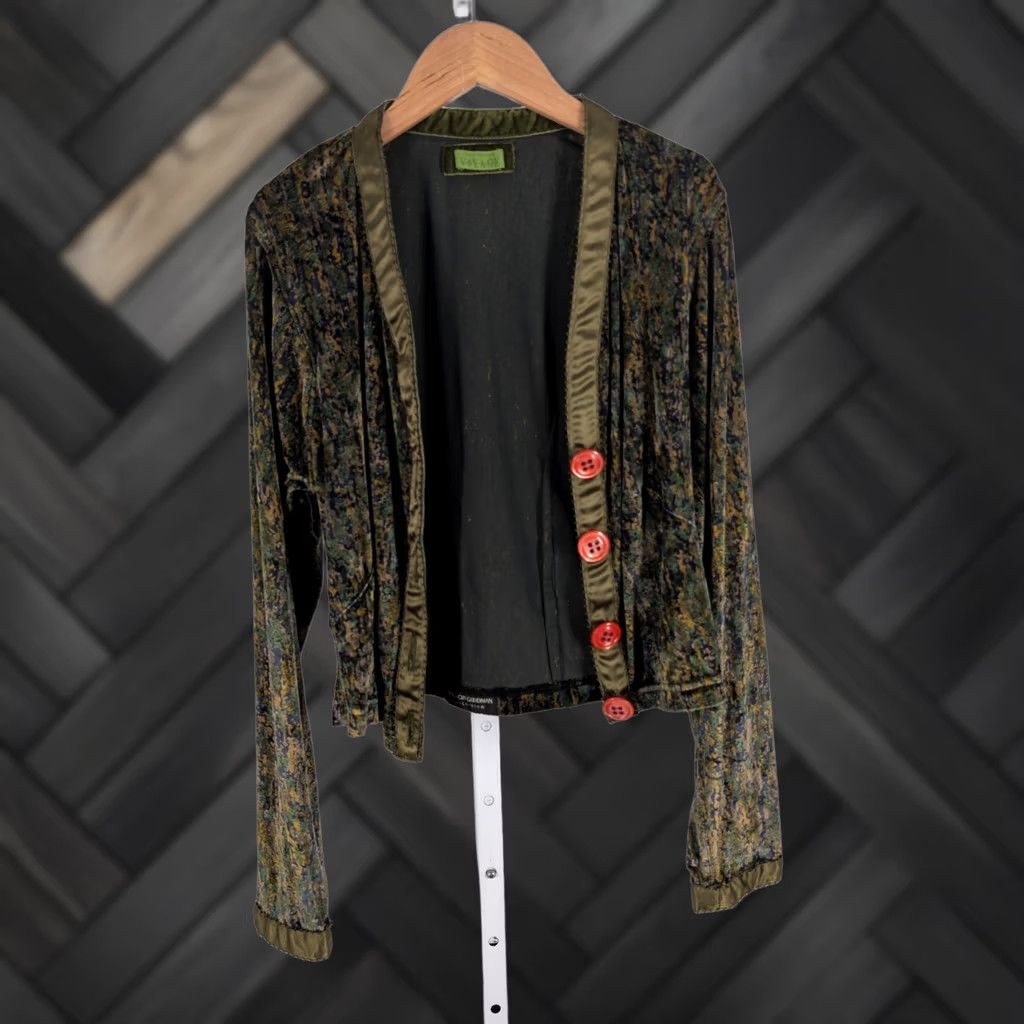 Velvet VINTAGE Voyage Jacket 90s Cropped Velvet Abstract Camouflage Print Green Bergdorf Goodman Collection Womens Size 1 Long Sleeve Bells Size XS / US 0-2 / IT 36-38 - 1 Thumbnail