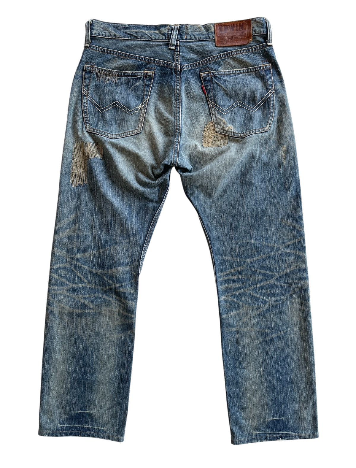 Japanese Brand Vintage Edwin Sashiko Boro Patchwork Distressed Denim Size US 35 - 4 Thumbnail