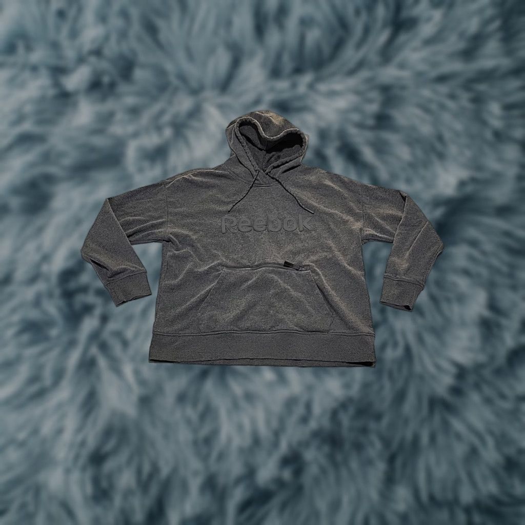 Reebok Reebok Hoodie Pullover L Gray Spellout Graphic Print Zipper Pocket Gym Training Mens L Regular Fleece 60/40 Size US L / EU 52-54 / 3 - 1 Thumbnail