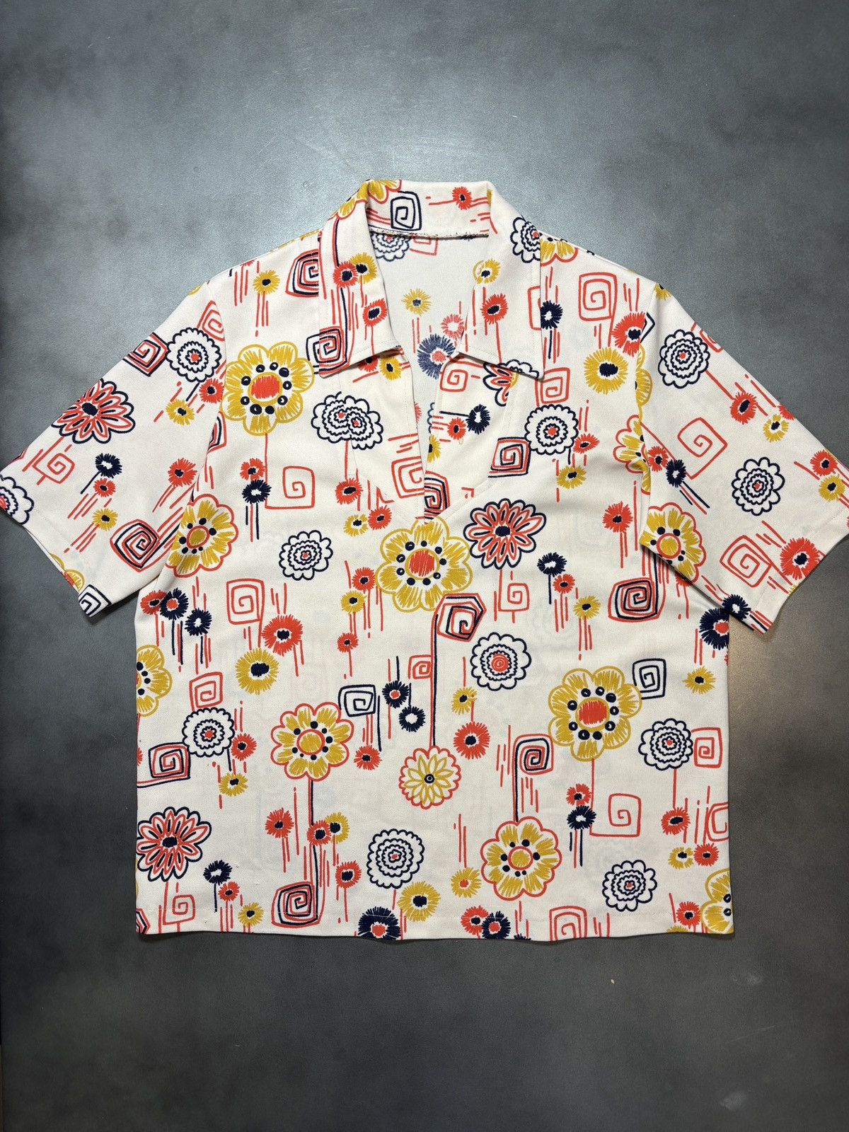 Vintage 1960s Shortsleeve Shirt True Vintage Polo 50s Floral MCM Size US M / EU 48-50 / 2 - 2 Thumbnail