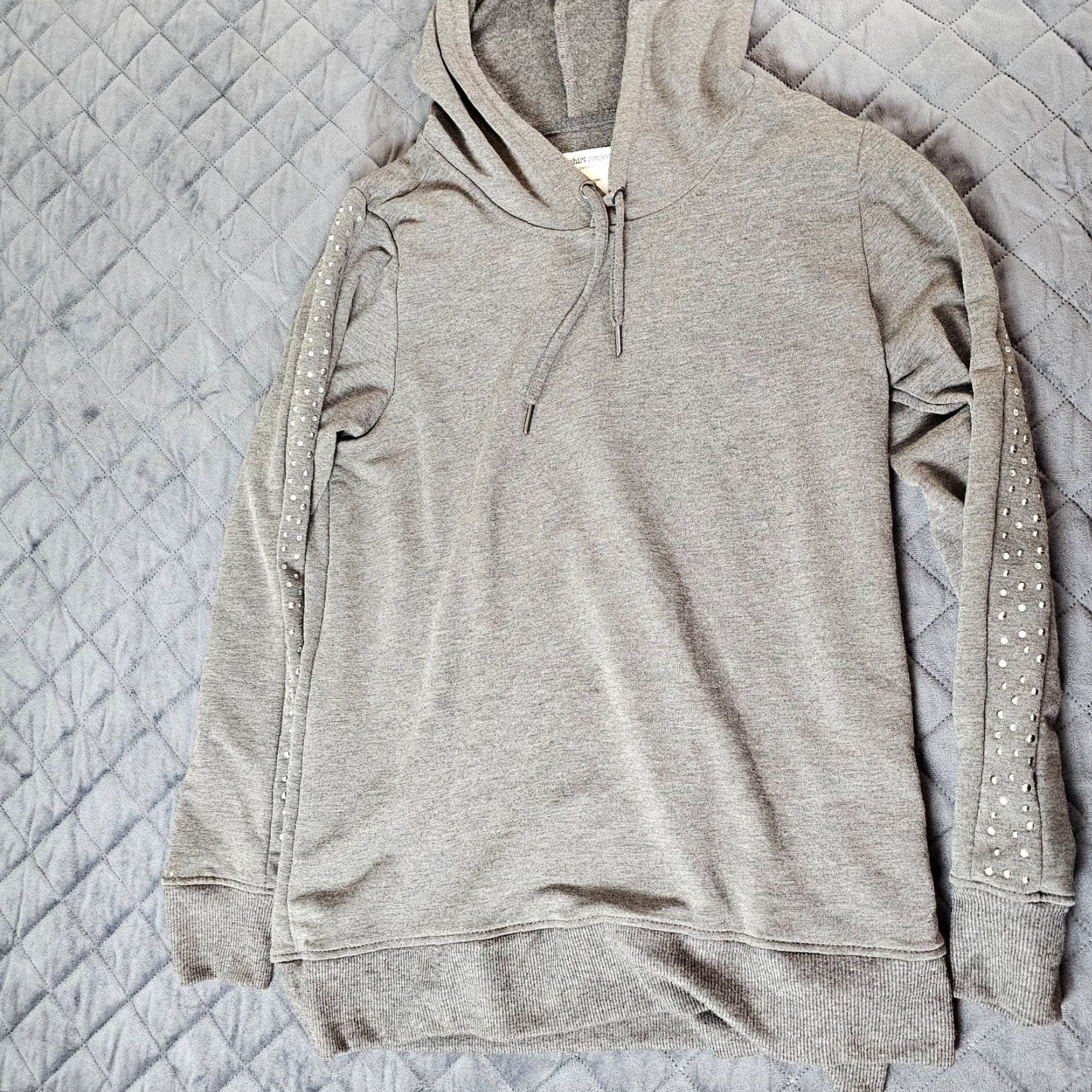 Vintage The Sweatshirt Project Hoodie Women’s Gray Jeweled Sleeves Size S Fleece V Neck Size S / US 4 / IT 40 - 6 Thumbnail