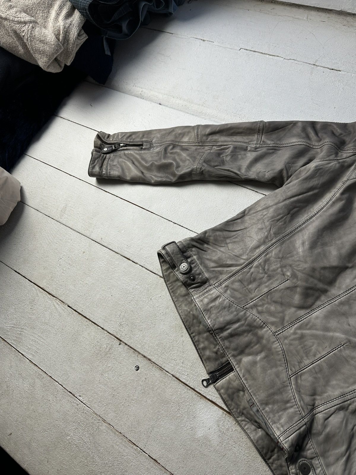 Other 🚨Y2K RICK OWENS TYPE DIRTY SLIM FIT ZIP LEATHER JACKET Size S / US 4 / IT 40 - 14 Thumbnail