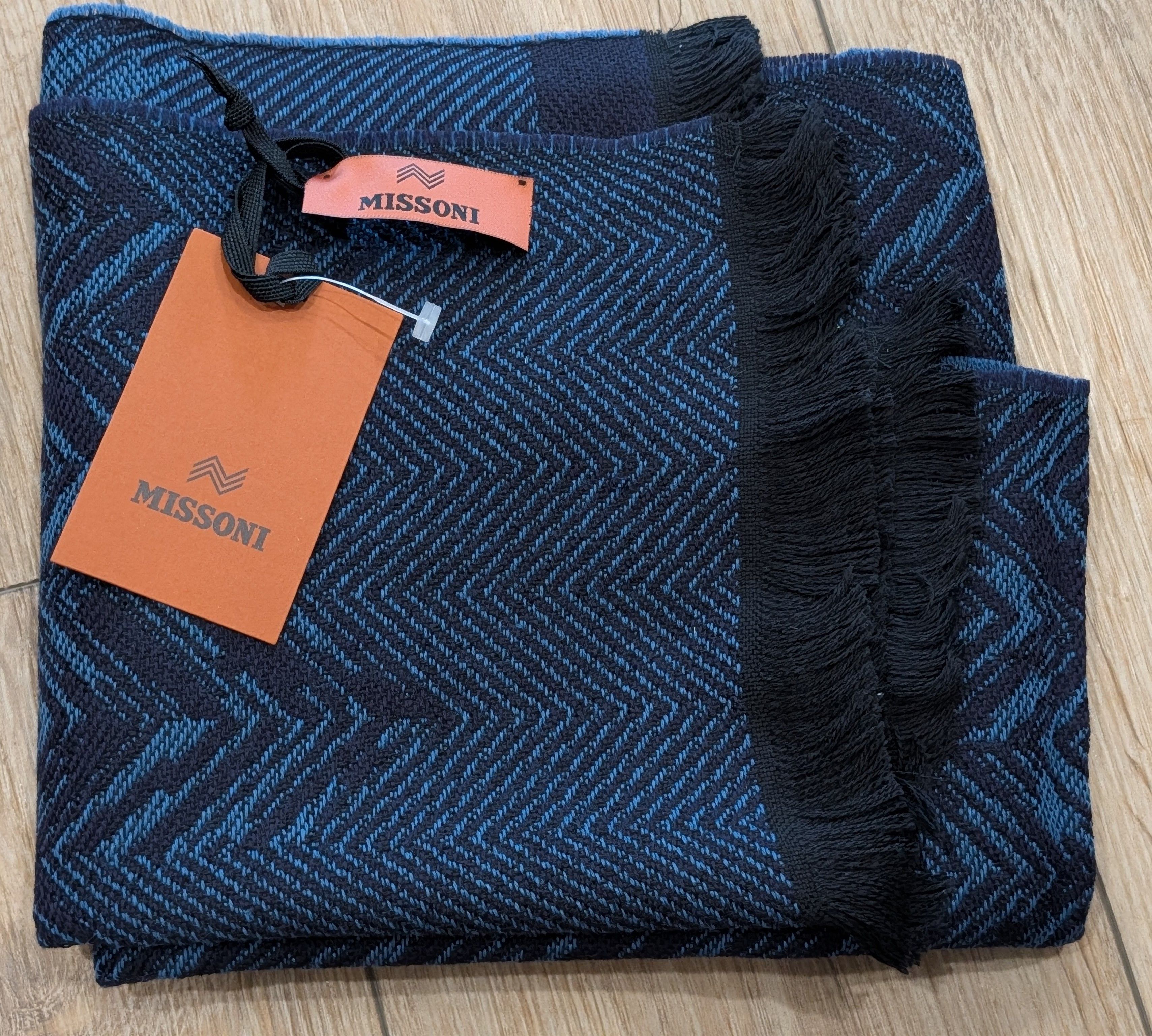 Missoni MISSONI Logo Chevron Wool Blend Scarf Blue Multi Size ONE SIZE - 1 Thumbnail