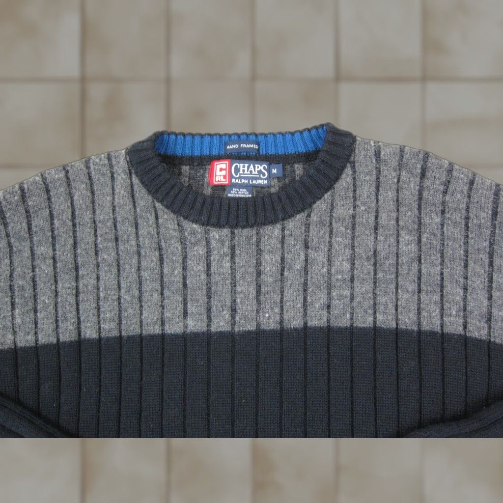 Chaps VINTAGE Ralph Lauren Chaps Sweater Mens Adult M Black Stripe Wool Knit Pullover Crew Neck Long Sleeve Casual 90s USA Fall Winter Size US M / EU 48-50 / 2 - 1 Thumbnail