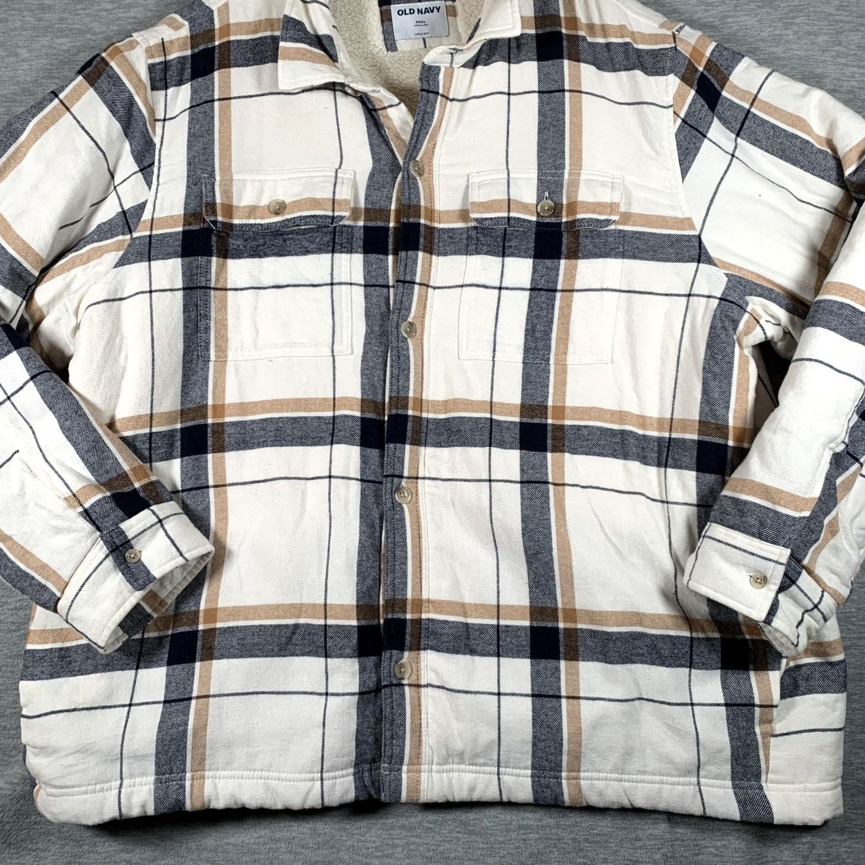 Old Navy Old Navy Jacket Mens 3XL White Plaid Sherpa Lined Flannel Shirt Puffer Size US XXL / EU 58 / 5 - 3 Thumbnail