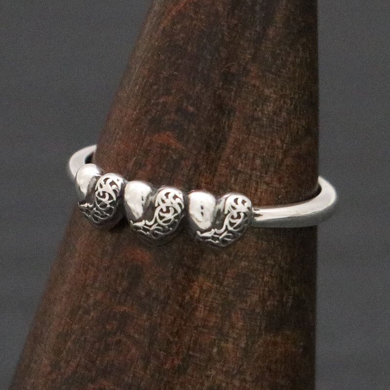image of Chrome Hearts Bubblegum 3 Hearts Ring in Silver, Men's