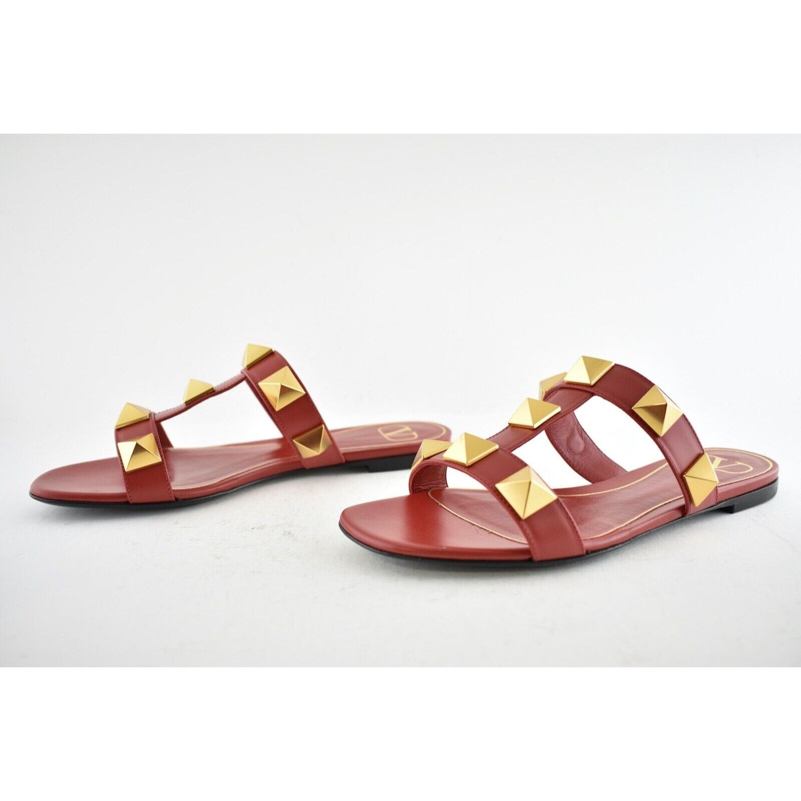 Valentino Valentino Rockstud Roman Stud Gold Red Leather Slide Slip On Size US 7 / IT 37 - 9 Thumbnail