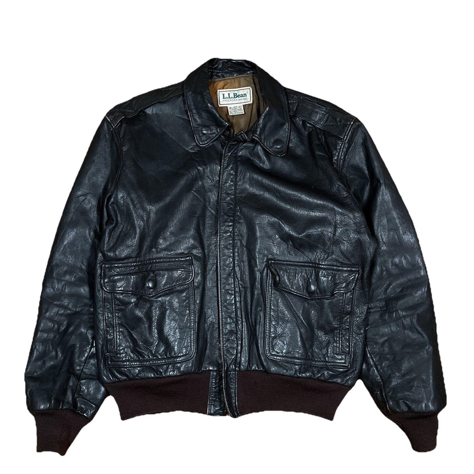 L.L. Bean VTG LL Bean A-2 Flight Bomber Jacket Leather Thinsulate USA Size US L / EU 52-54 / 3 - 1 Thumbnail