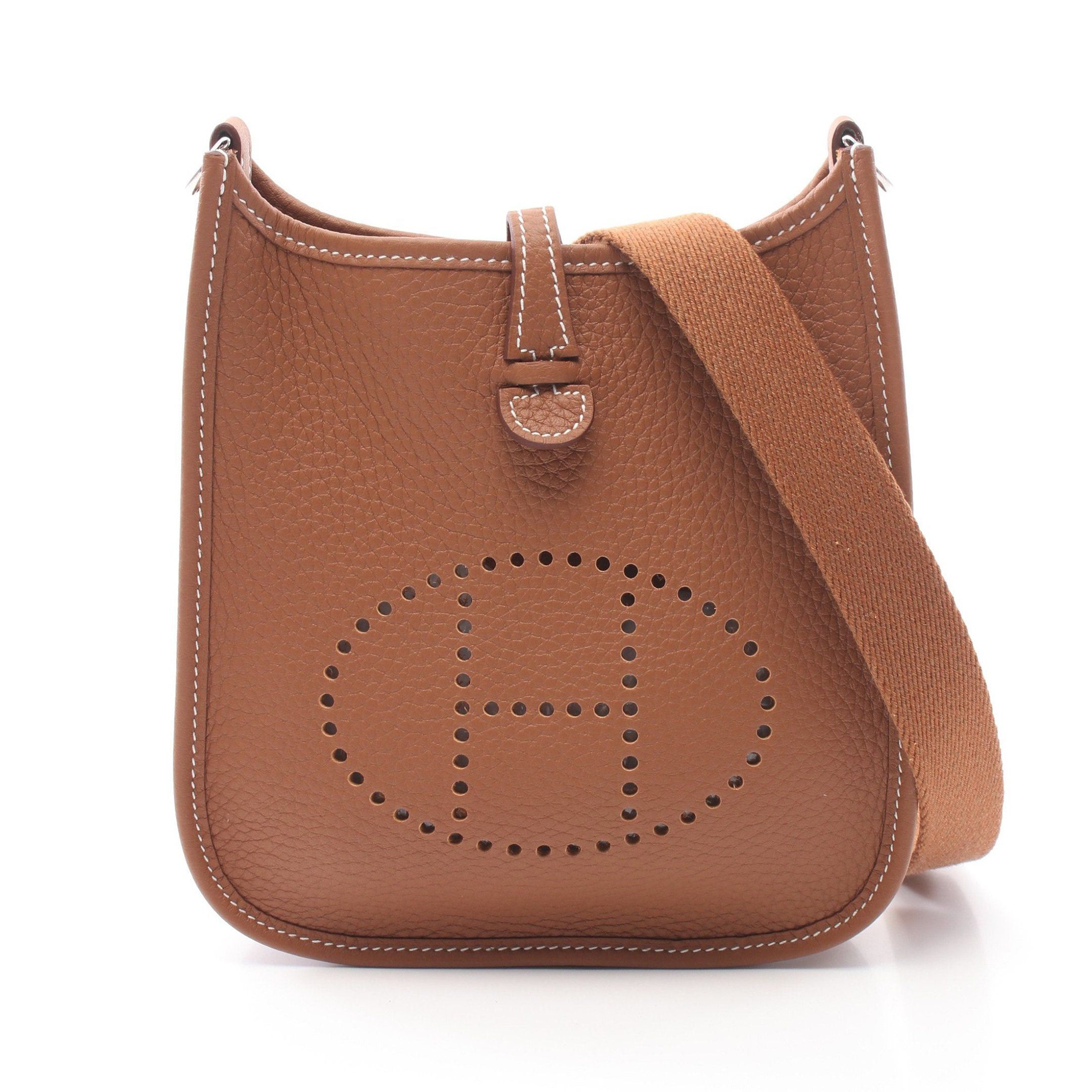 Hermes Evelyn Tpm Amazon Gold Shoulder Bag Clemence Leather Light Brown Silver Hardware Double Engraved, Women's