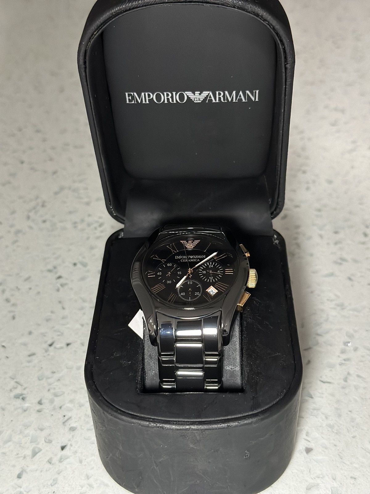 Emporio Armani shops AR1410 Men's Black Rose Gold Ceramic Chronograph Watch