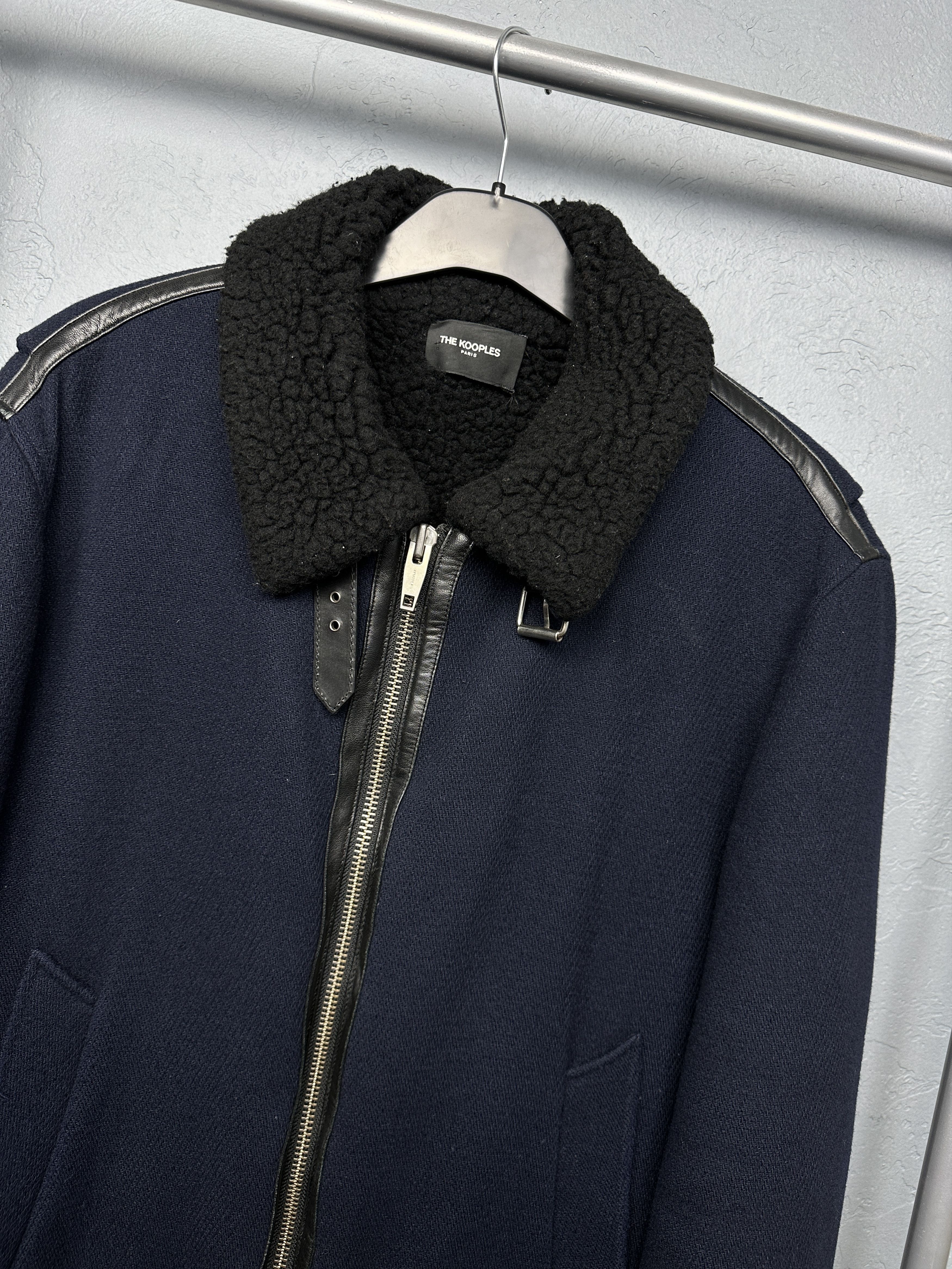 The Kooples The Kooples Navy Wool Bomber Jacket Leather Trim Fur Collar Size US L / EU 52-54 / 3 - 2 Thumbnail