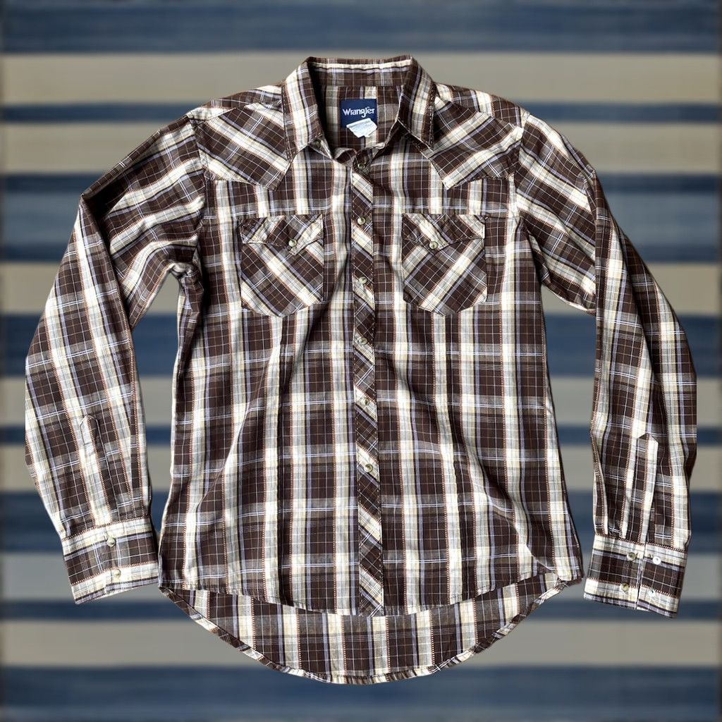 Wrangler VINTAGE Wrangler Western Pearl Snap Shirt Long Sleeve Plaid Brown Mens Medium Size US M / EU 48-50 / 2 - 1 Thumbnail