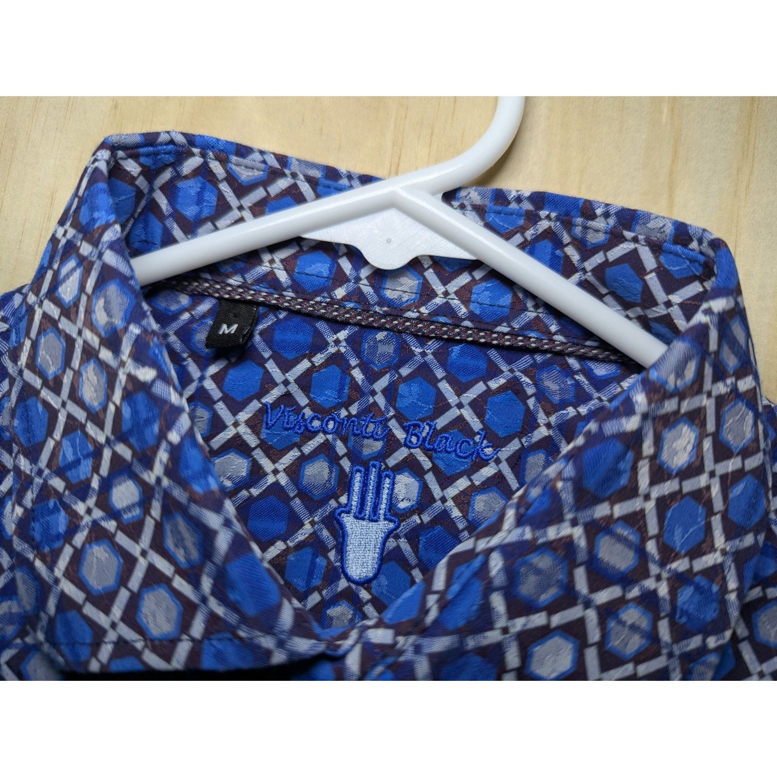 Luchiano Visconti Visconti Black Men's Medium Button Up Shirt Blue Geometric Size US M / EU 48-50 / 2 - 4 Thumbnail