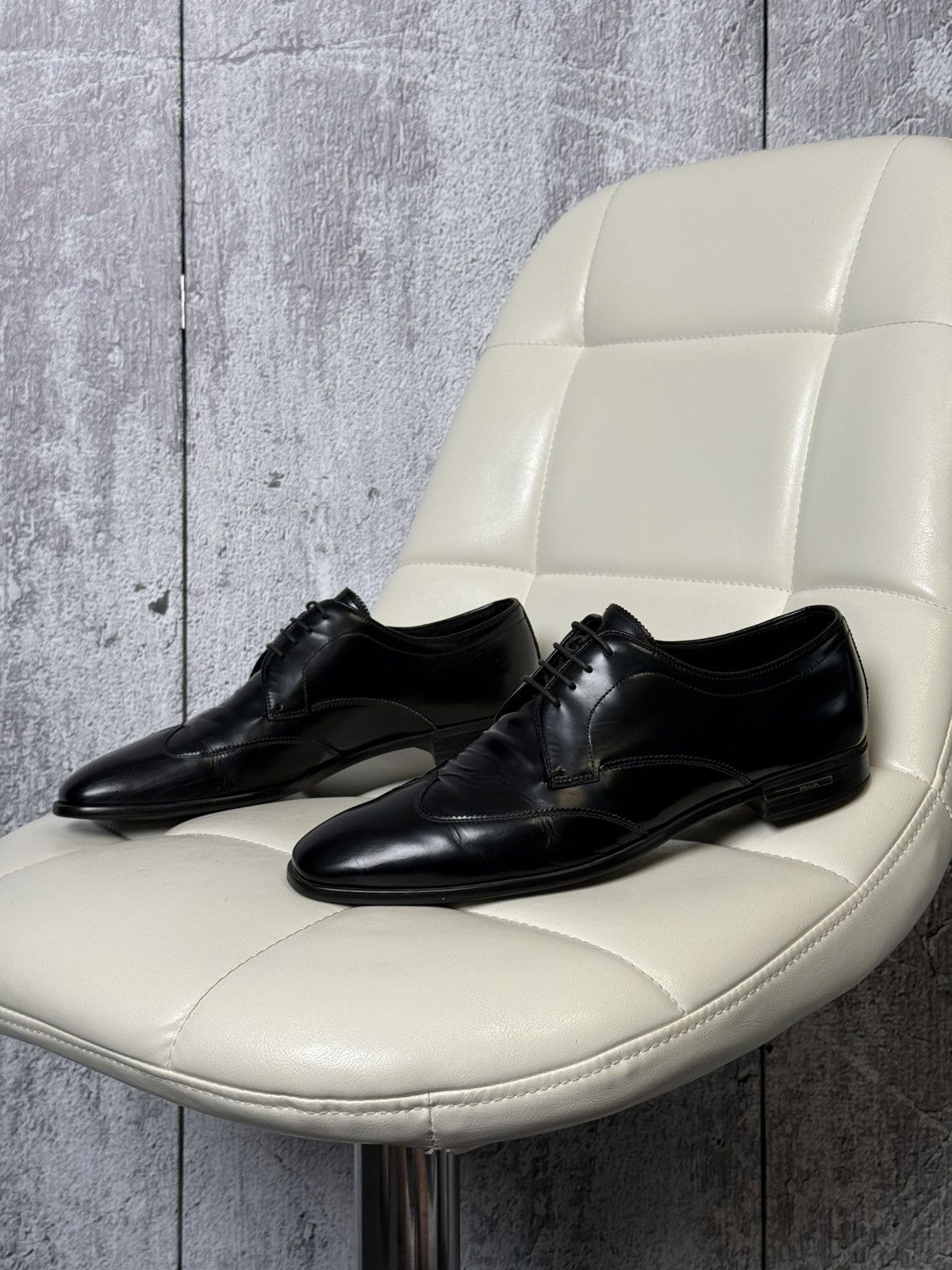 Prada Prada Studded Rhinestone Two-Tone Oxford Dress Leather Shoes