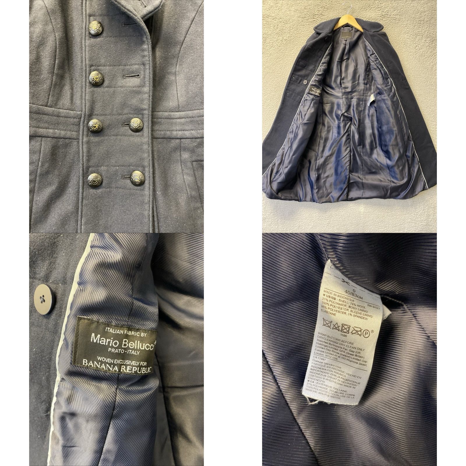 Banana Republic Banana Republic Italian Melton Military Coat Women’s Size 0 Navy Blue Trench Coat Button Closure Casual Winter Fall Wool Blend Double Cloth Size XS / US 0-2 / IT 36-38 - 9 Thumbnail