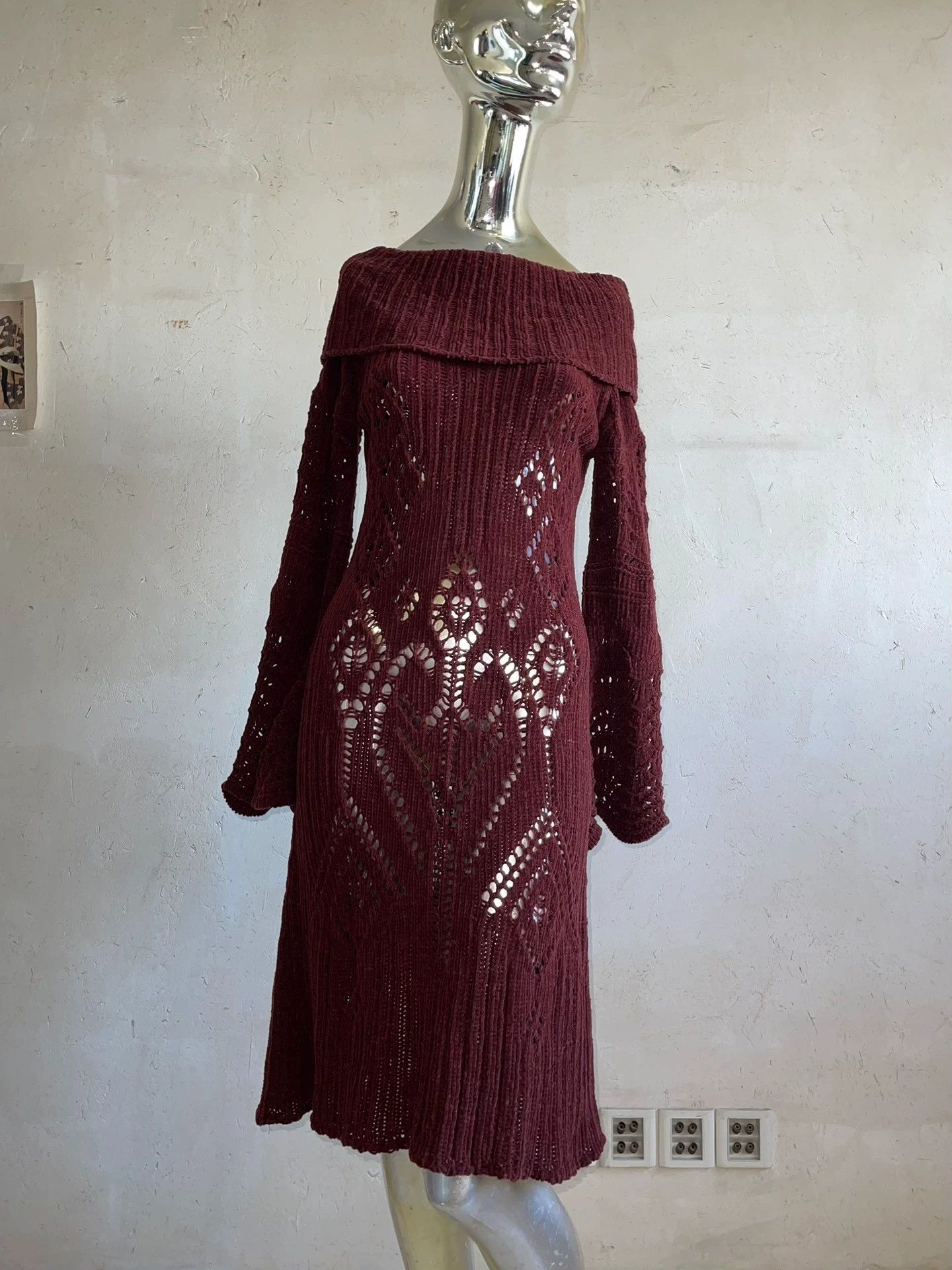Jean Paul Gaultier JPG Burgundy Cutout Two-Way Collar/One-Shoulder Knit Dress S Size S / US 4 / IT 40 - 3 Thumbnail