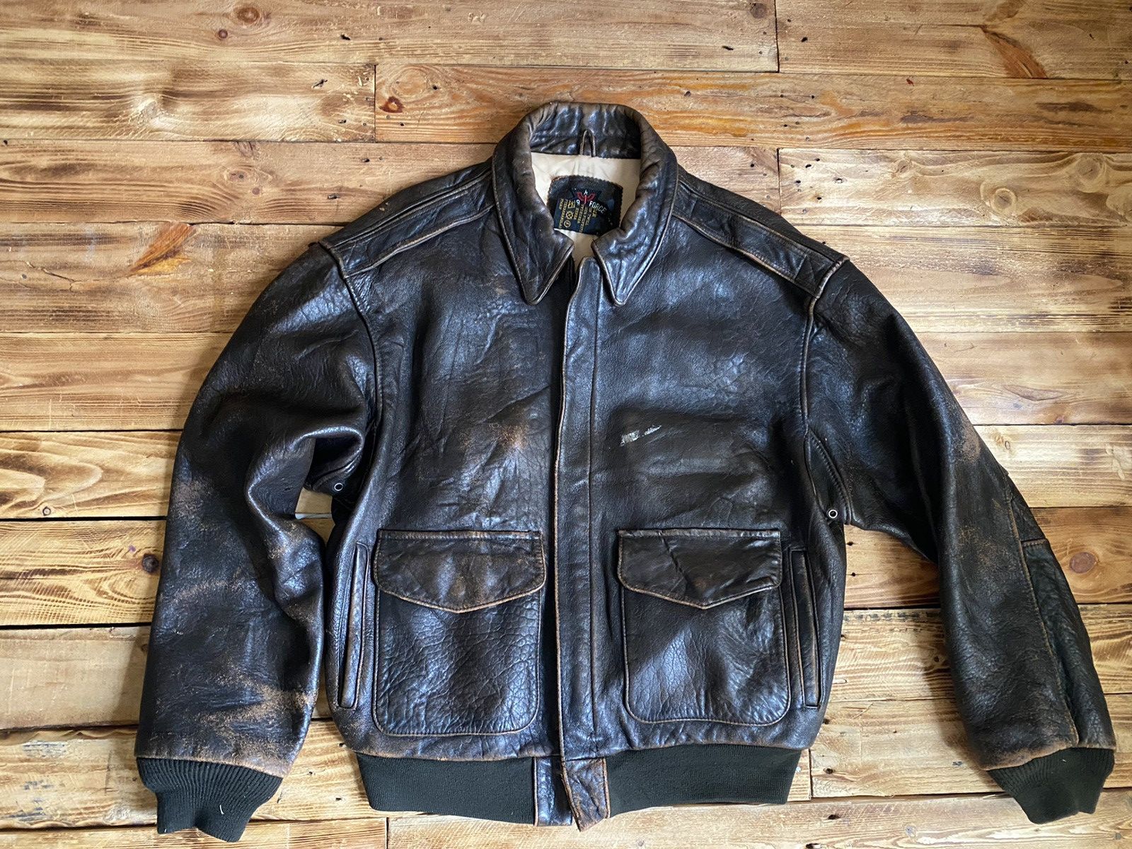 image of Vintage Flight By Baki Leather Jacket in Brown, Men's (Size XL)