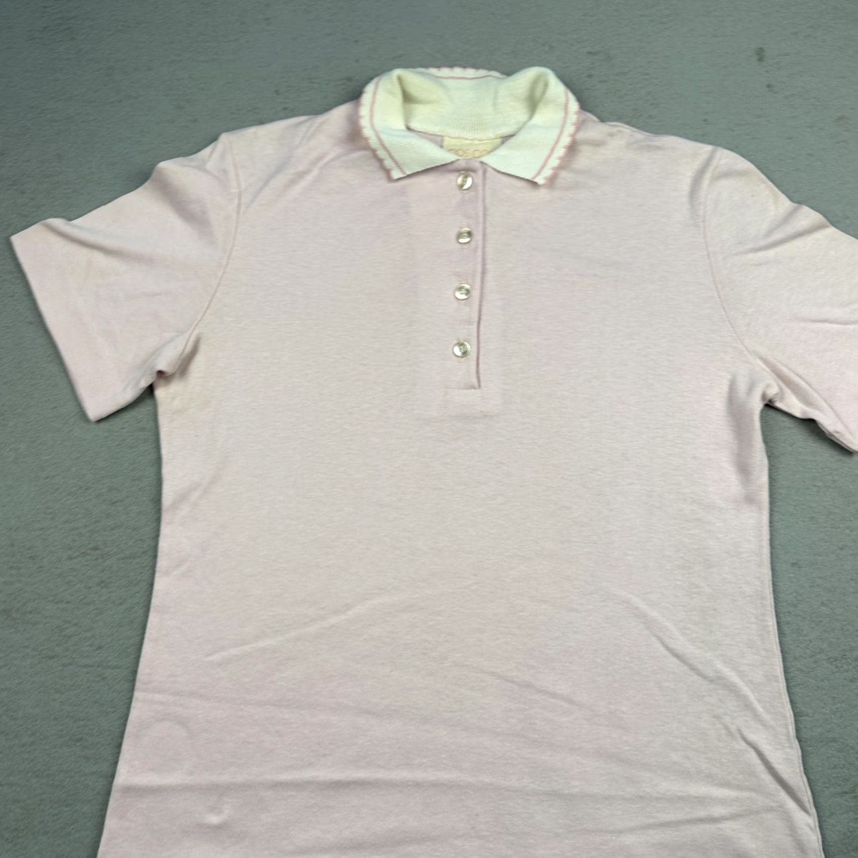 Cos VINTAGE Cos Cob Polo Shirt Womens Large Pink White Knit Collar Preppy Retro 80s Size L / US 10 / IT 46 - 3 Thumbnail