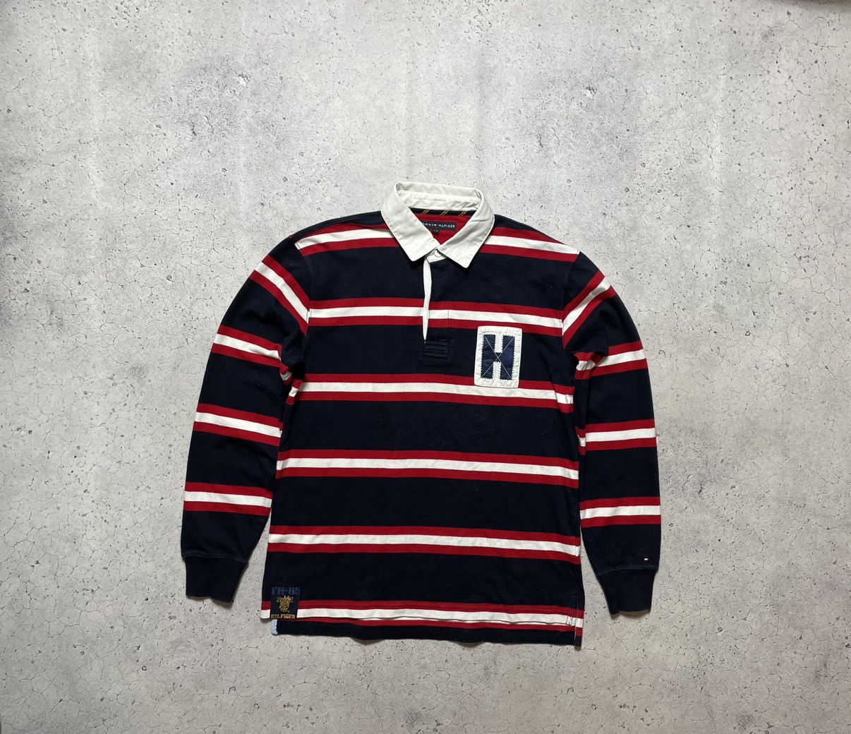 Tommy Hilfiger × Vintage Vintage Tommy Hilfiger Y2K Striped Rugby Sweatshirt Size US L / EU 52-54 / 3 - 1 Thumbnail