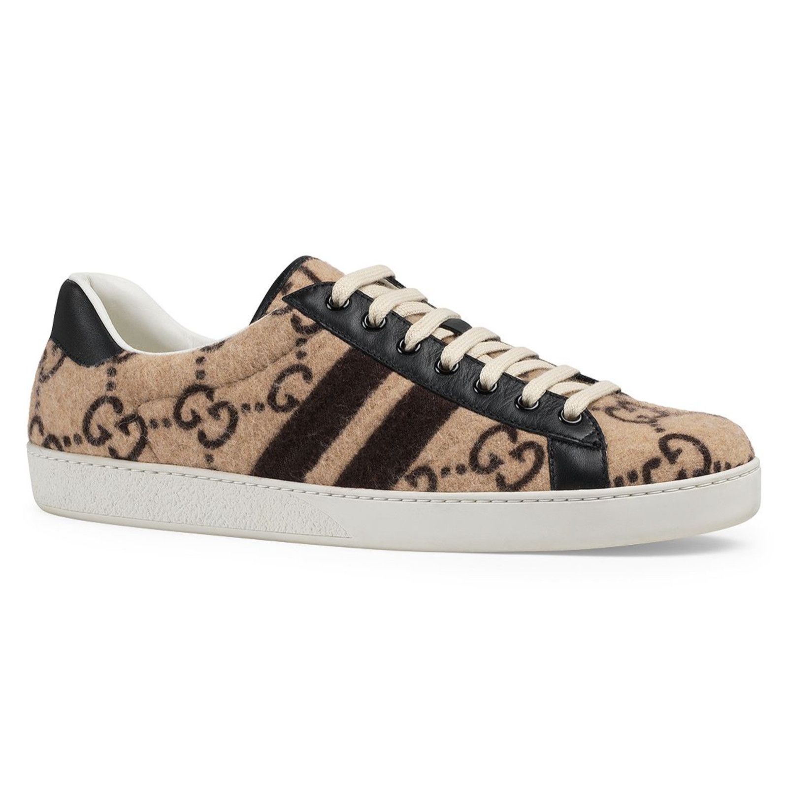 Gucci Mens New Ace Wool Brown Beige Black GG Logo Low