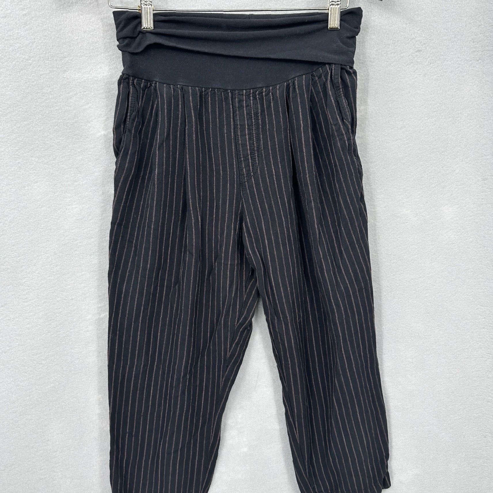 Anthropologie Anthropologie Black Striped Linen Blend Wide Leg Capri Pants Womens XS Size 26" / US 2 / IT 38 - 2 Thumbnail
