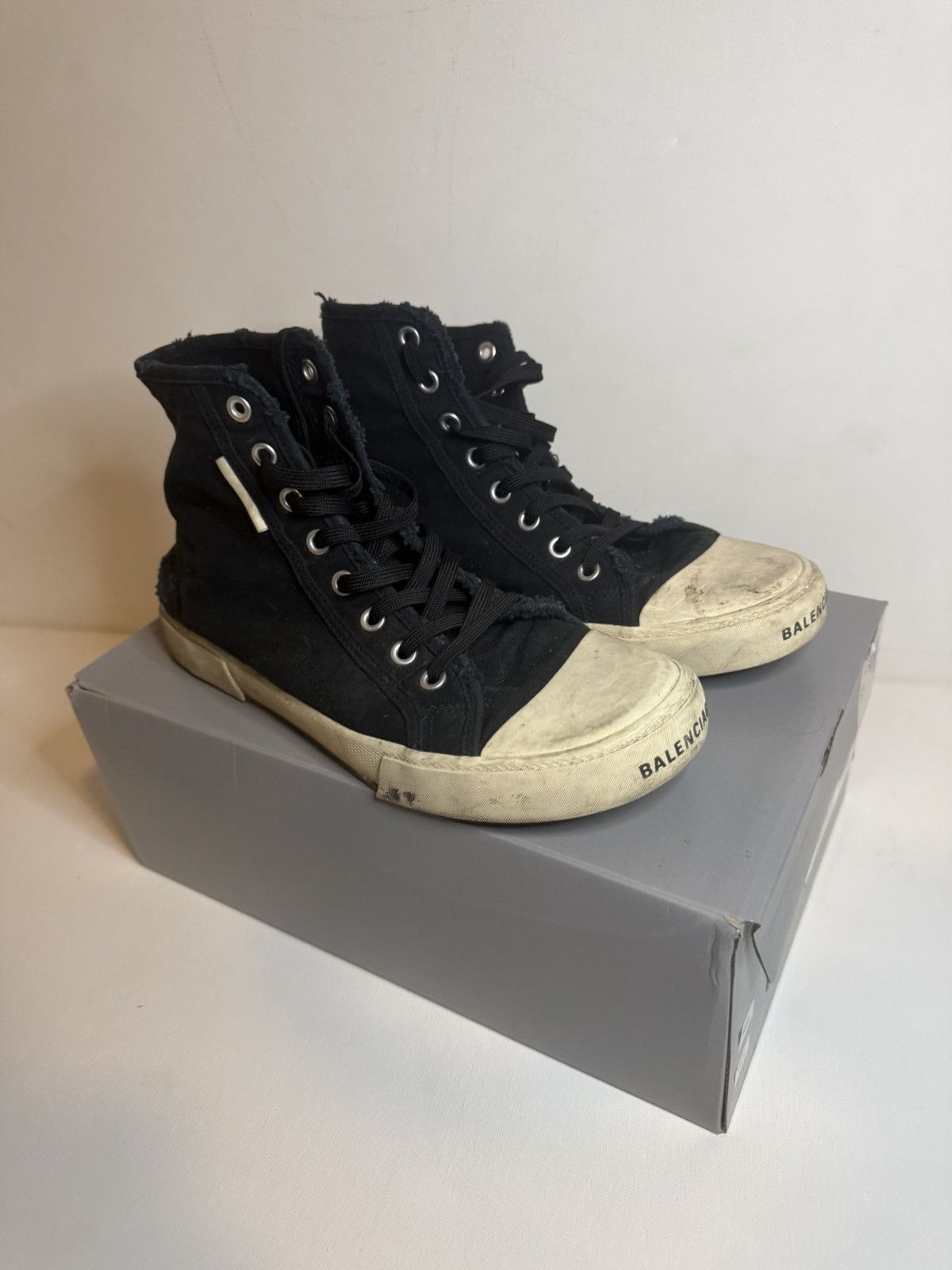 Balenciaga Balenciaga Paris High Top Sneakers Black Distressed Canvas Size US 10.5 / EU 43-44 - 1 Thumbnail
