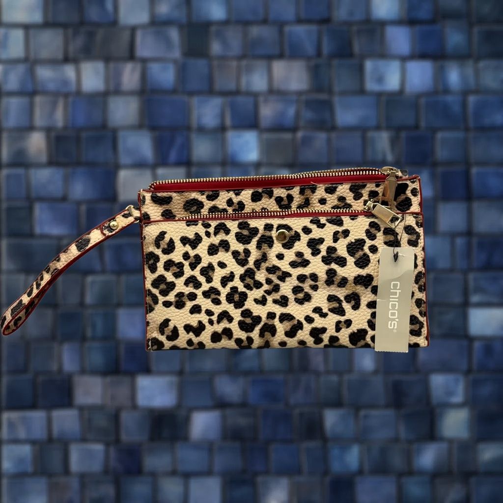 Vintage Chico's Clutch Bag Womens Small Brown Leopard Print Wristlet Zip Pockets NWT Size ONE SIZE - 1 Thumbnail
