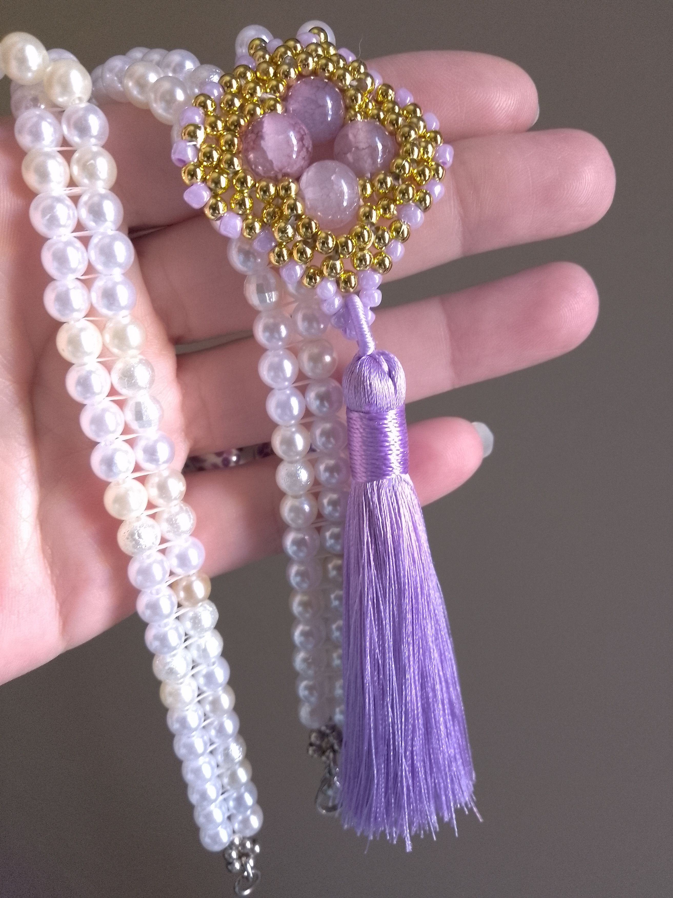 Handmade Long Necklace Porcelain and lepidolite natural gemstones Size ONE SIZE - 6 Thumbnail