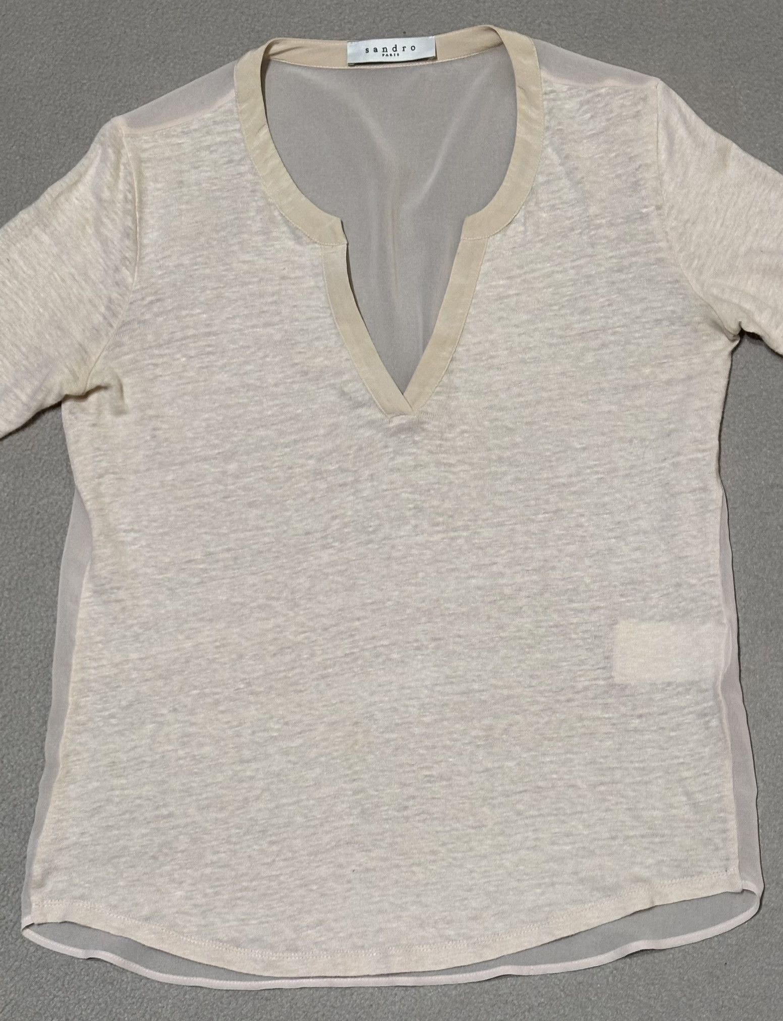 Sandro Sandro V-neck Ecru blouse Linen Silk Size L / US 10 / IT 46 - 4 Thumbnail