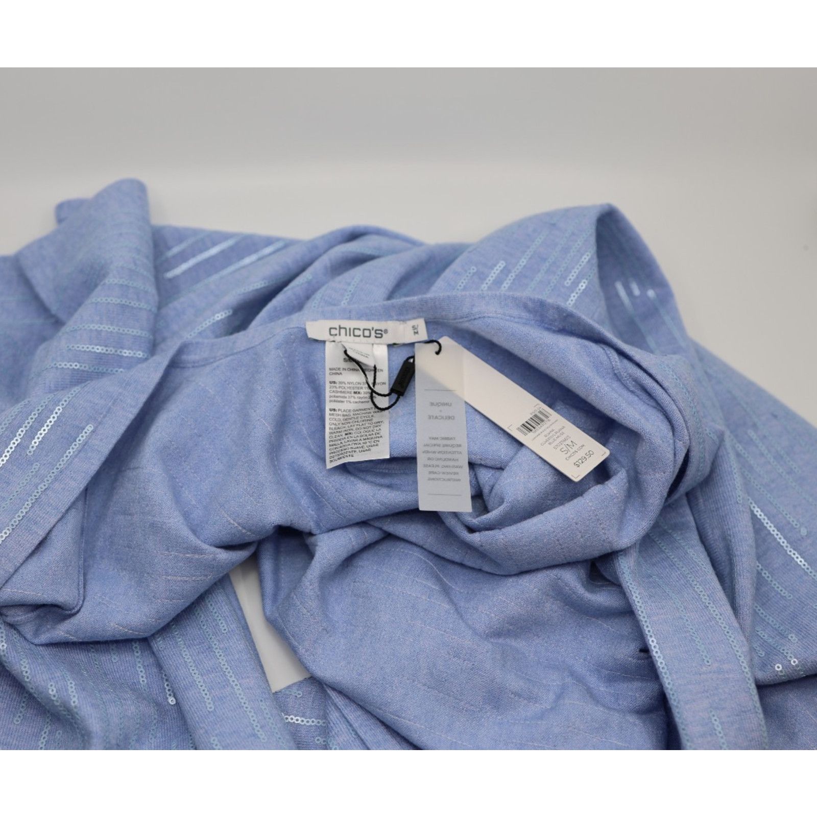 Chicos NWT CHICO'S Cashmere Blend Sequin Ruana Wrap Blue Shawl S/M Size ONE SIZE - 5 Thumbnail