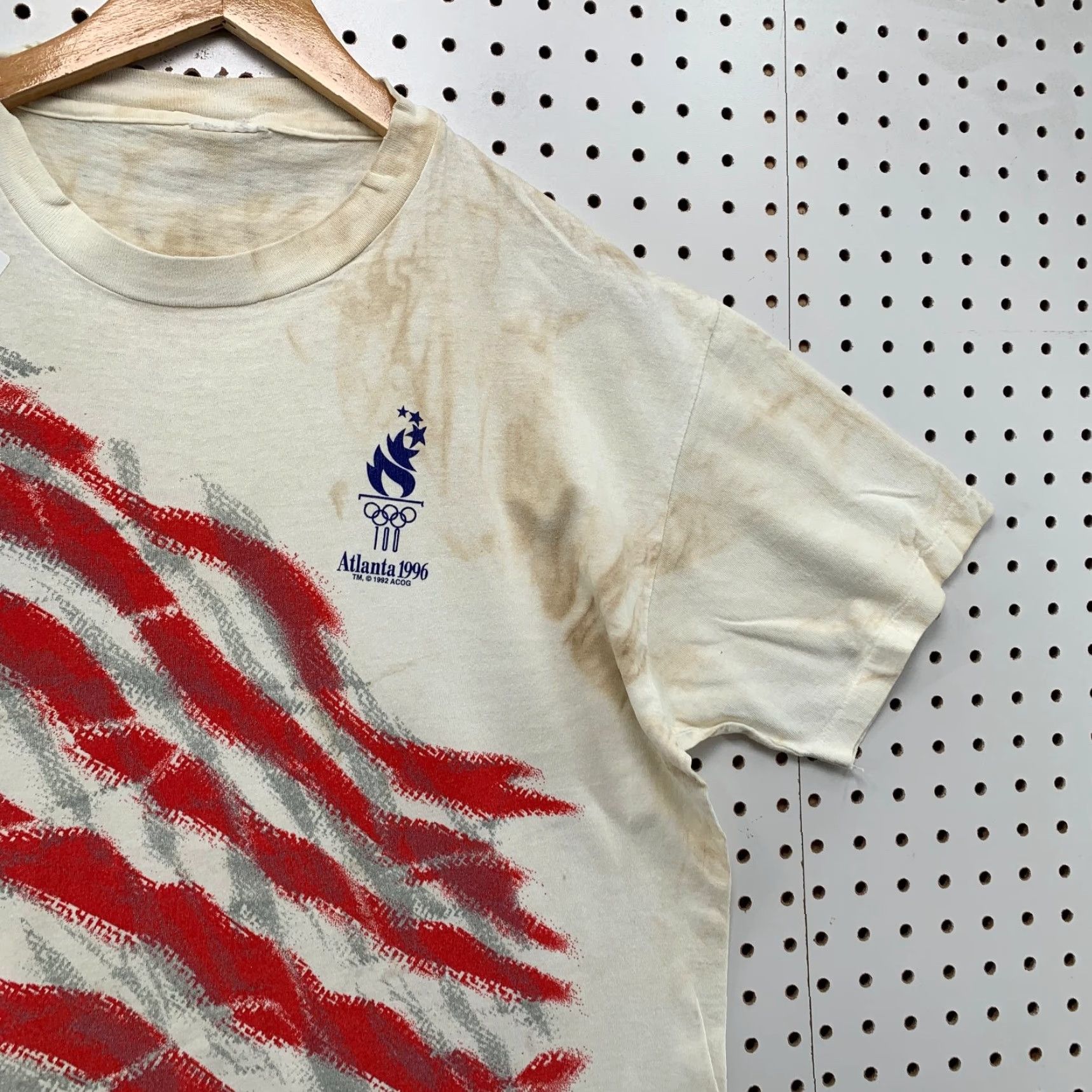 Vintage VINTAGE 1996 Atlanta Olympics Shirt Mens L White Crew Neck Graphic Flag 90s USA Hanes Beefy-T Distressed Size US L / EU 52-54 / 3 - 3 Thumbnail