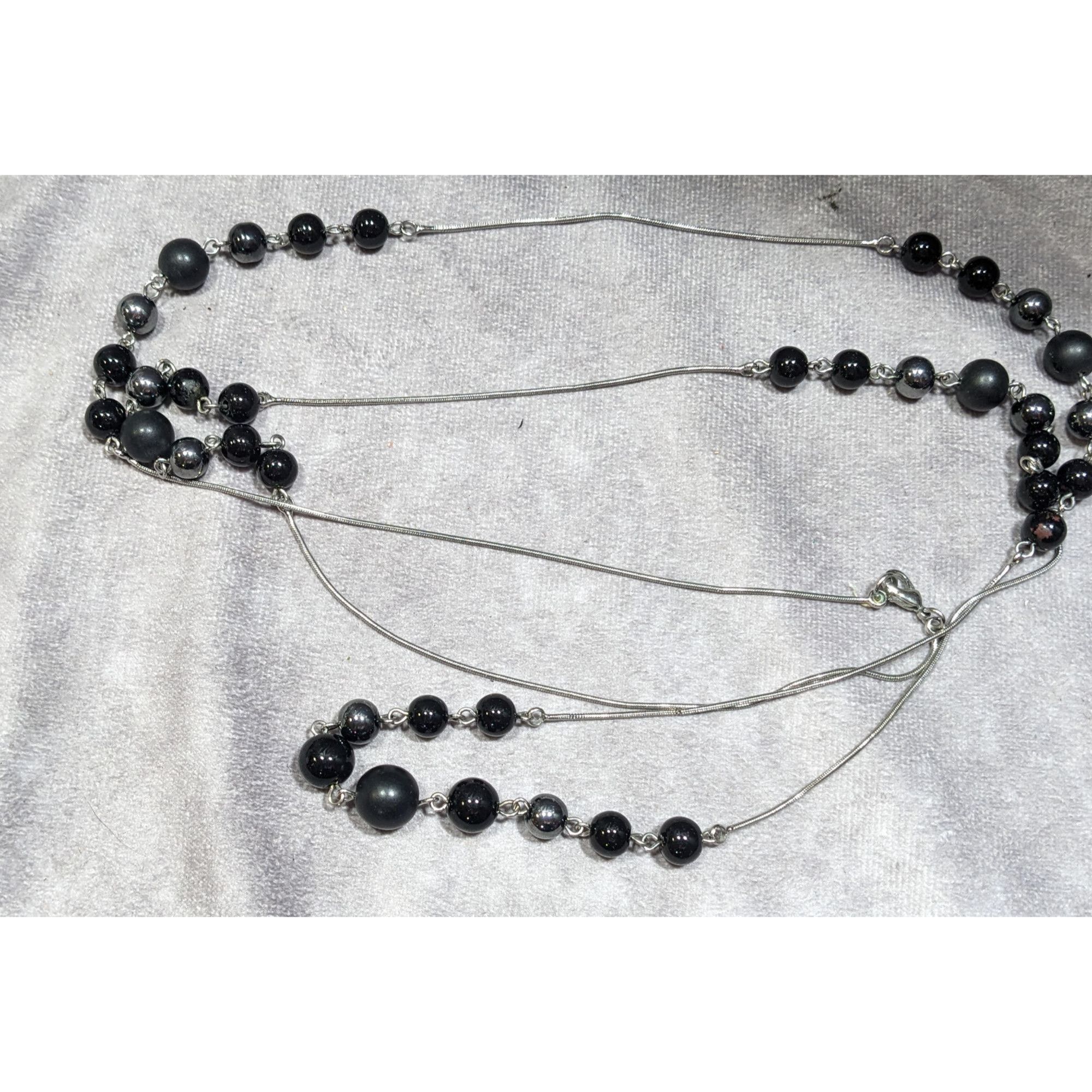 Other Elegant Opera Station Necklace Black Beads On Silver Tone Sn Size ONE SIZE - 7 Thumbnail