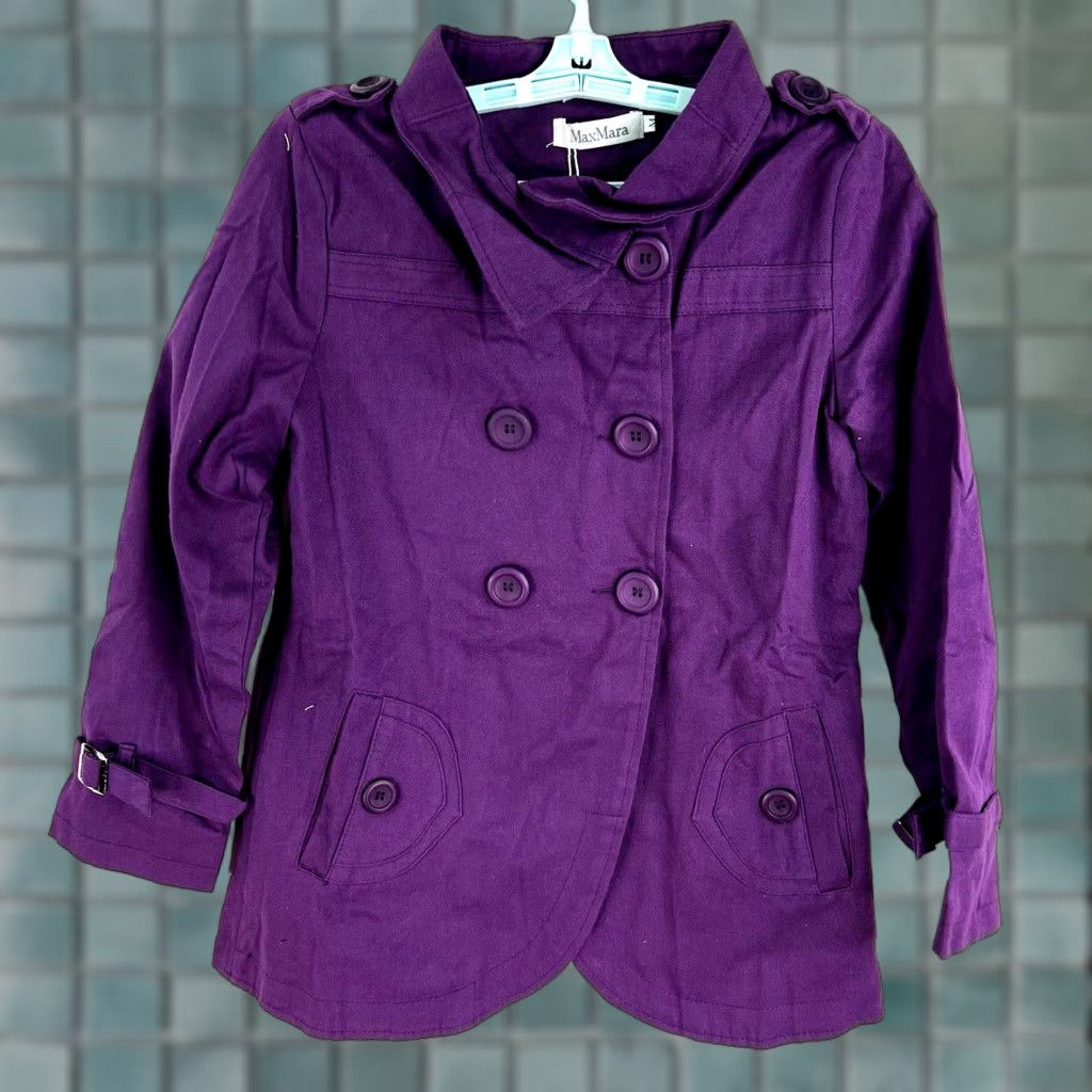 Max Mara VINTAGE Max Mara Trench Coat Jacket Short Women's M Purple Cotton Blend Classic Designer Italy Fall Spring Size 32" / US 10 / IT 46 - 1 Thumbnail
