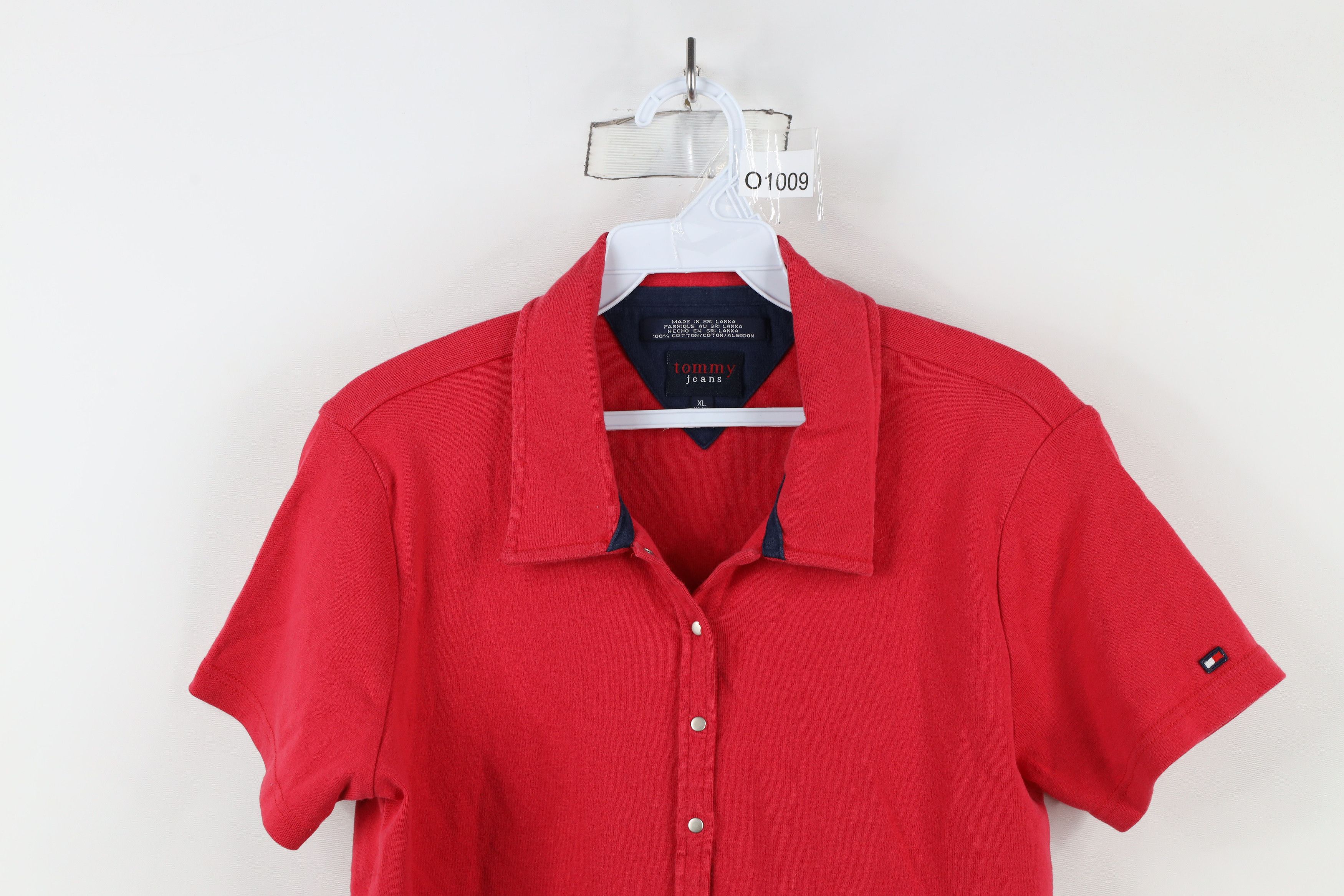 Tommy Hilfiger × Vintage Vintage 90s Y2K Tommy Hilfiger Cropped Snap Button Shirt Red Size XL / US 12-14 / IT 48-50 - 2 Thumbnail