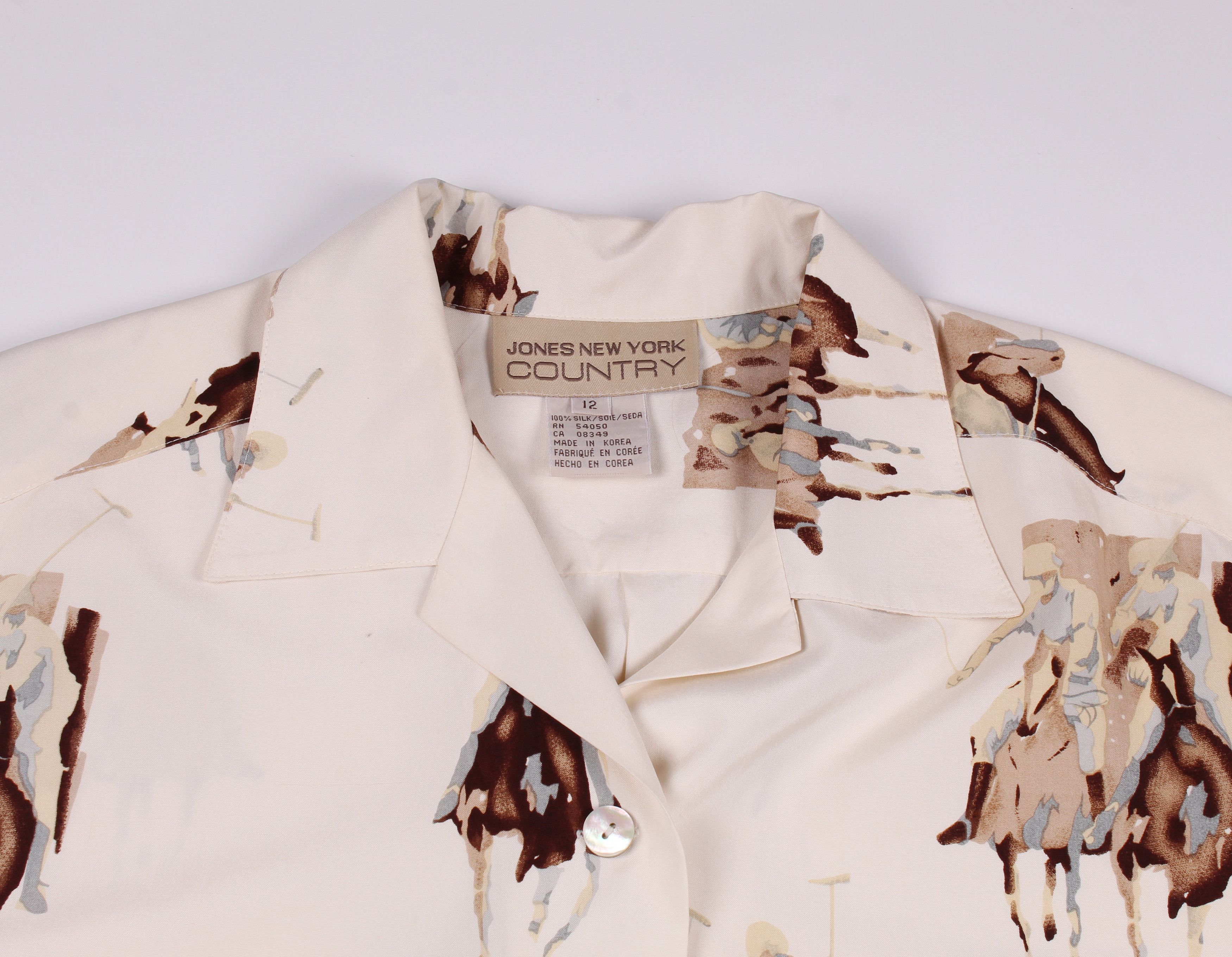 Jones New York × Vintage Vintage Jones New York Polo Printed Silk Shirt Size L / US 10 / IT 46 - 2 Thumbnail