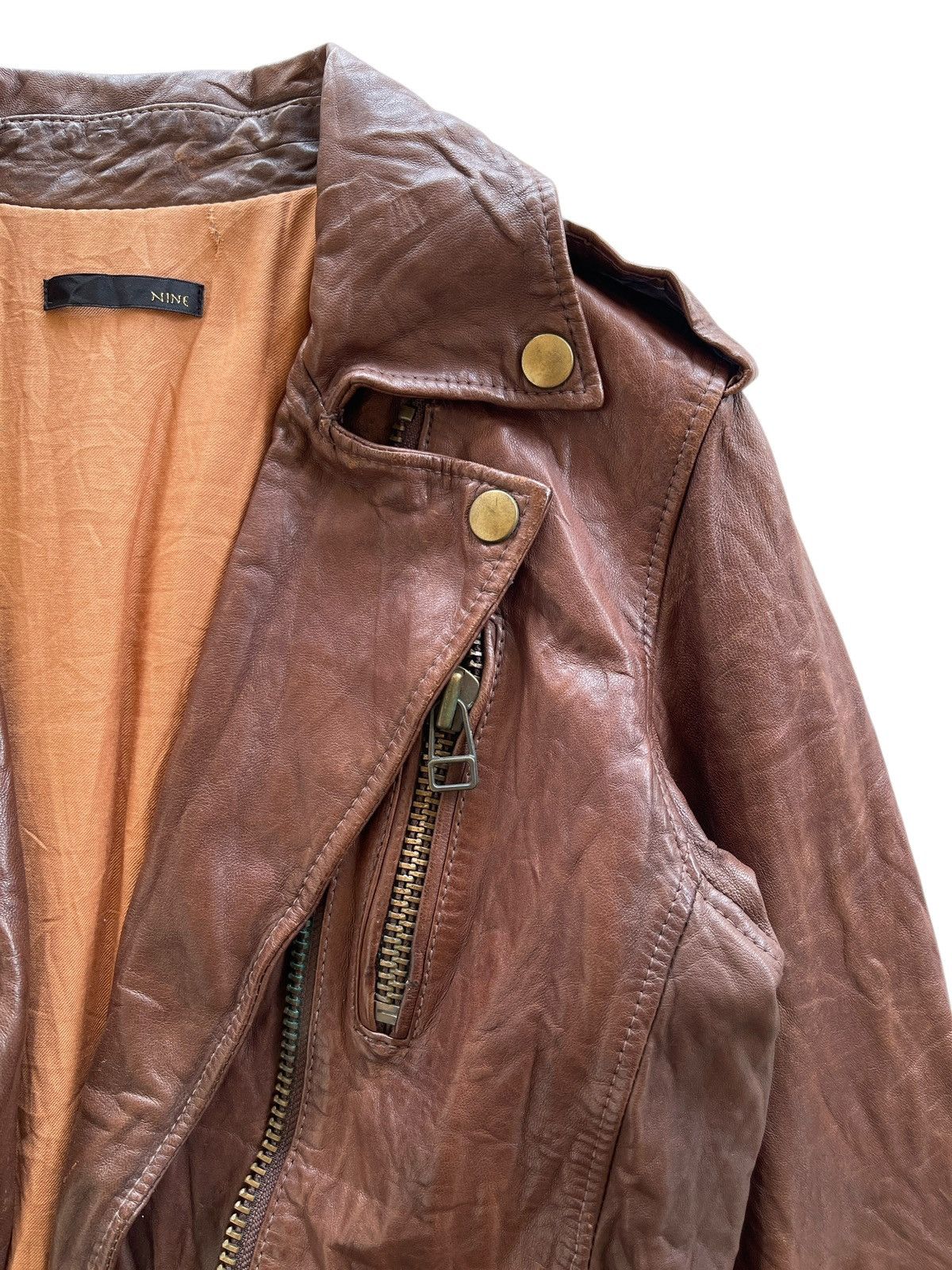 Japanese Brand NINE Sheepskin Wrinkle Rider Leather Jacket Size XS / US 0-2 / IT 36-38 - 6 Thumbnail