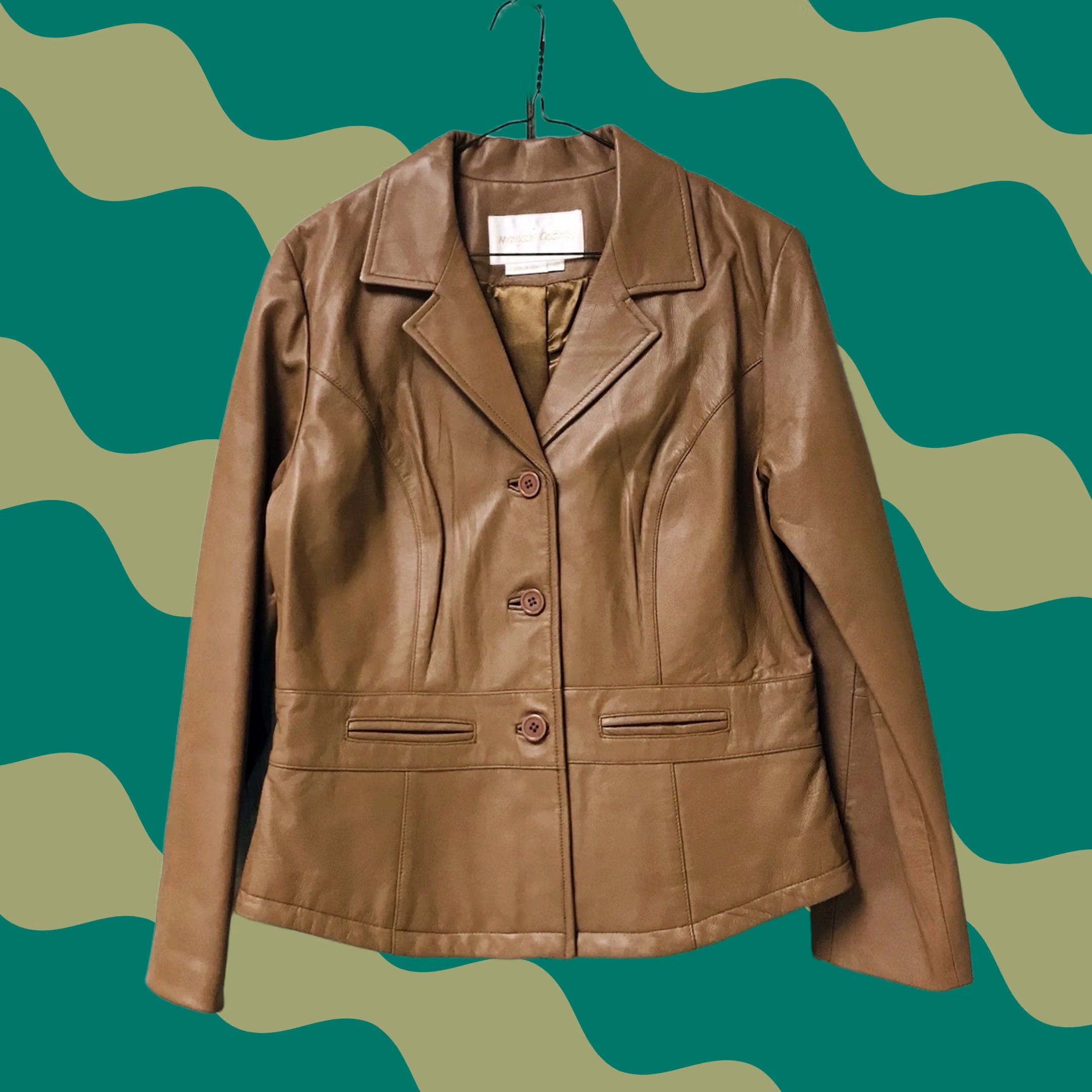 Vintage VINTAGE Margaret Godfrey Women Leather Button-Up Motorcycle Biker Jacket 10 Brown Almond Size L / US 10 / IT 46 - 1 Thumbnail
