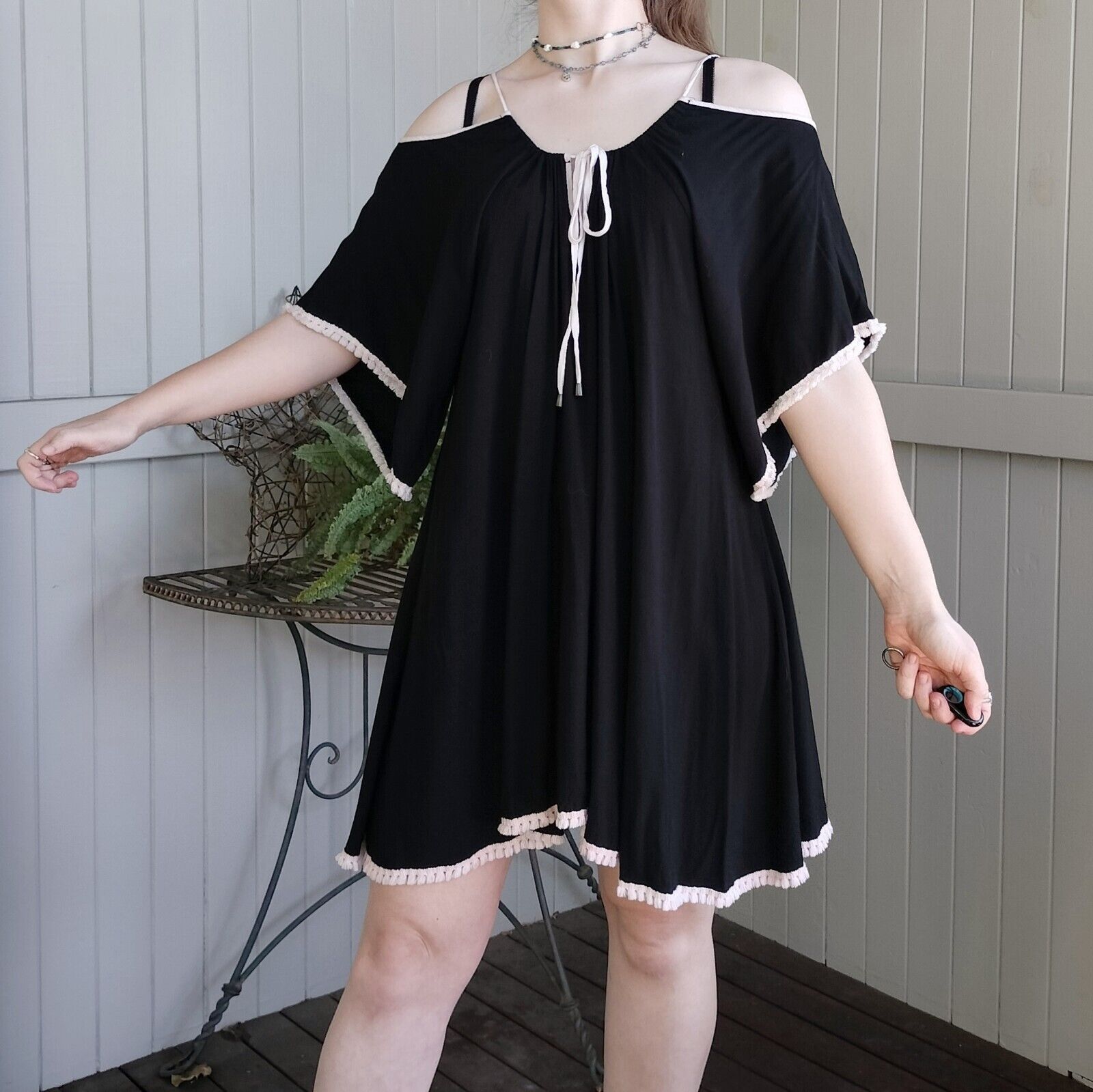 Designer PQ Collection Dress Mini Shift Bell Sleeve Tassel Cocktail Size ONE SIZE - 6 Thumbnail