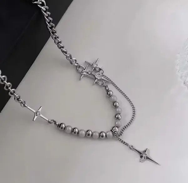 Other Silver Chain Necklace with Beads and Spikes Size ONE SIZE - 4 Thumbnail