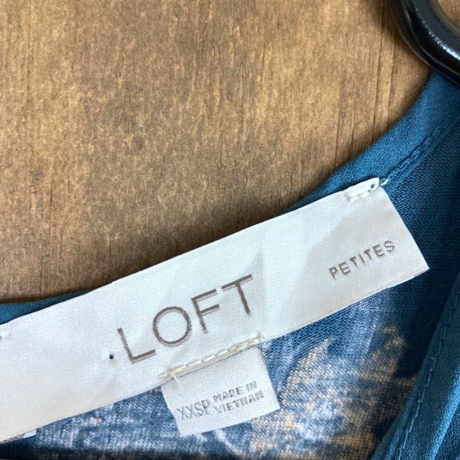 Loft VINTAGE LOFT Womens Tank Top Blue White Floral Petite Crew Neck Keyhole Back XXSP Size XXS / US 00 / IT 34 - 6 Thumbnail
