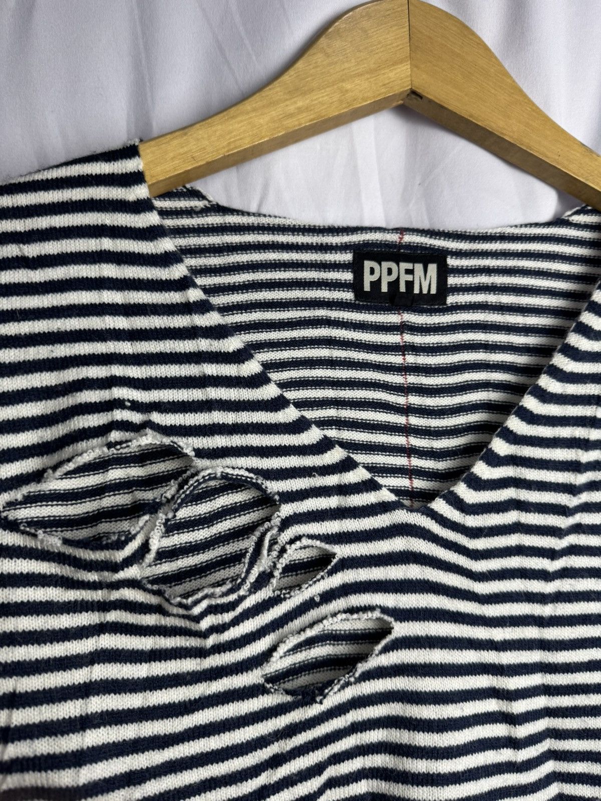 Hysteric Glamour × Japanese Brand × PPFM PPFM Distressed Stripe Long Sleeve Knit Size US M / EU 48-50 / 2 - 4 Thumbnail