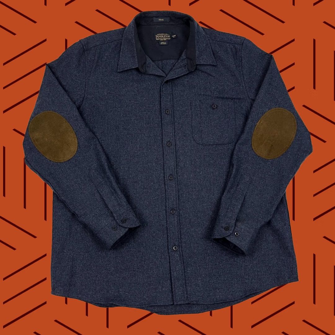 Pendleton Pendleton Trail Shirt Mens XL Fitted Blue Wool Suede Elbow Patch Western Hiking Size US XL / EU 56 / 4 - 1 Thumbnail