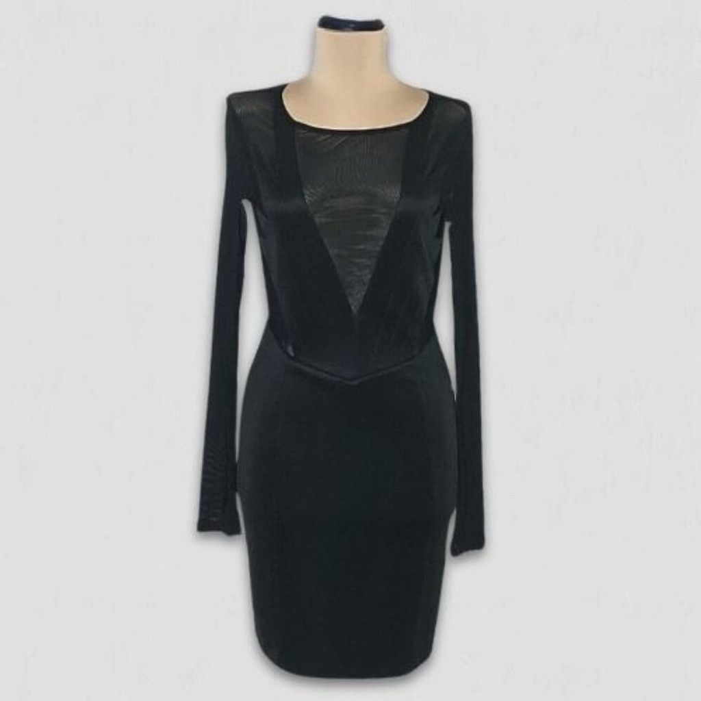 Vintage Mini Dress Backless Bodycon Sheer Mesh Cut Out Black sz M Size L / US 10 / IT 46 - 1 Thumbnail