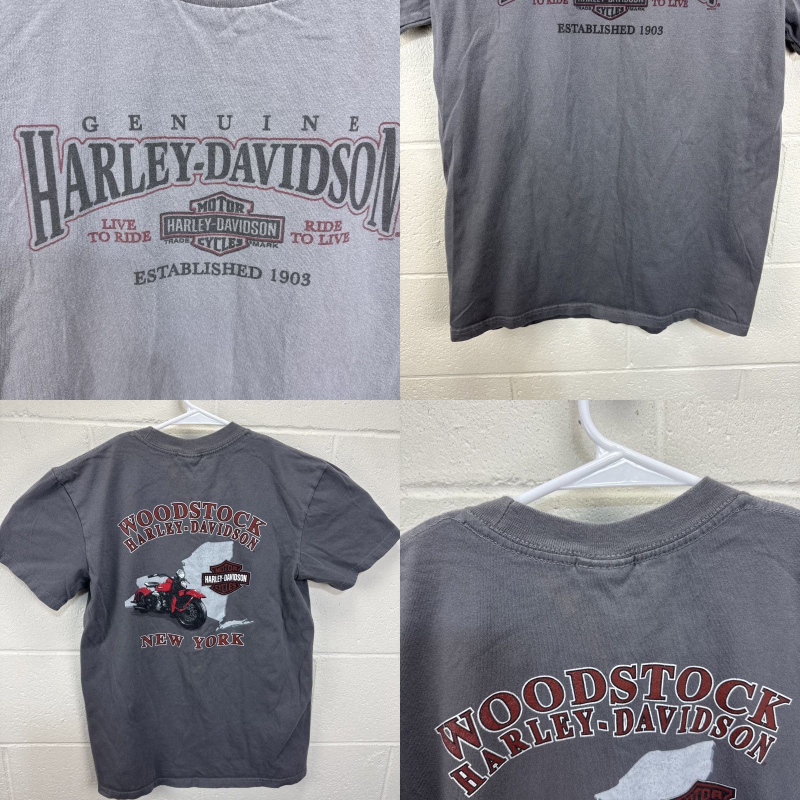 Harley Davidson Harley-Davidson T-Shirt Mens Medium Gray Graphic Print Woodstock New York Motorcycle Biker Tee Shirt Size US M / EU 48-50 / 2 - 8 Thumbnail