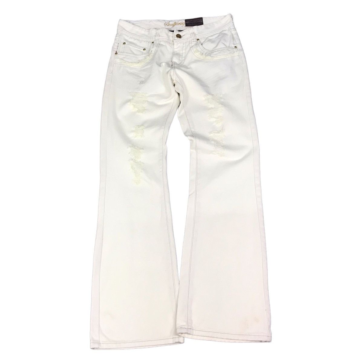 If Six Was Nine × Japanese Brand × Tornado Mart SNUFF DENIM JAPAN STYLE DISTRESSED BOOTCUT PANTS Size US 32 / EU 48 - 1 Thumbnail