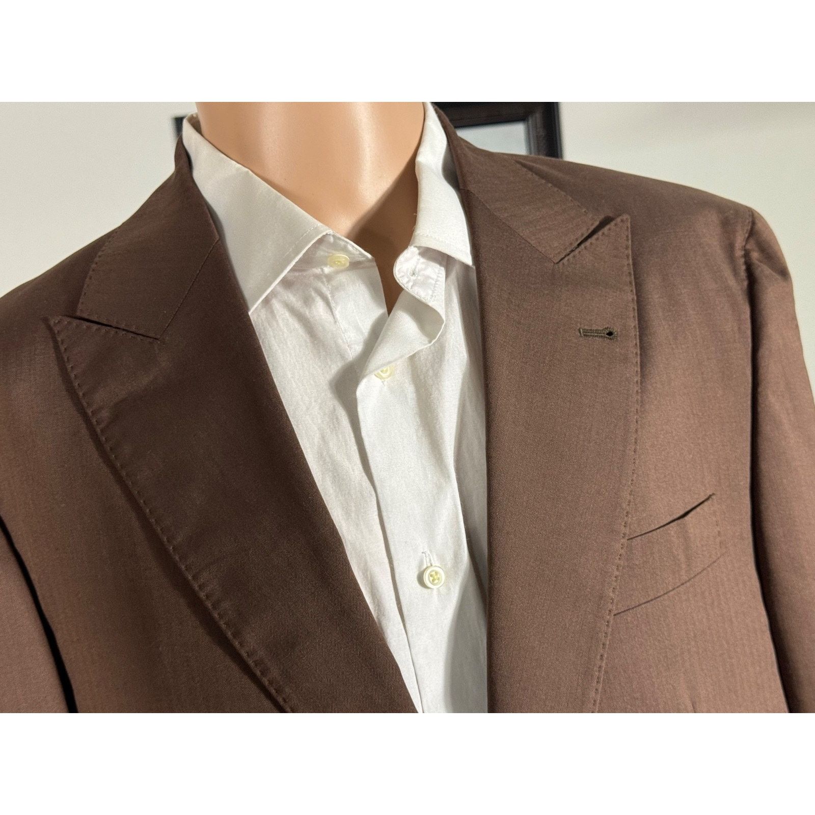 Brunello Cucinelli Brunello Cucinelli Brown Herringbone Peak Lapel Blazer 42R Size 42R - 9 Thumbnail